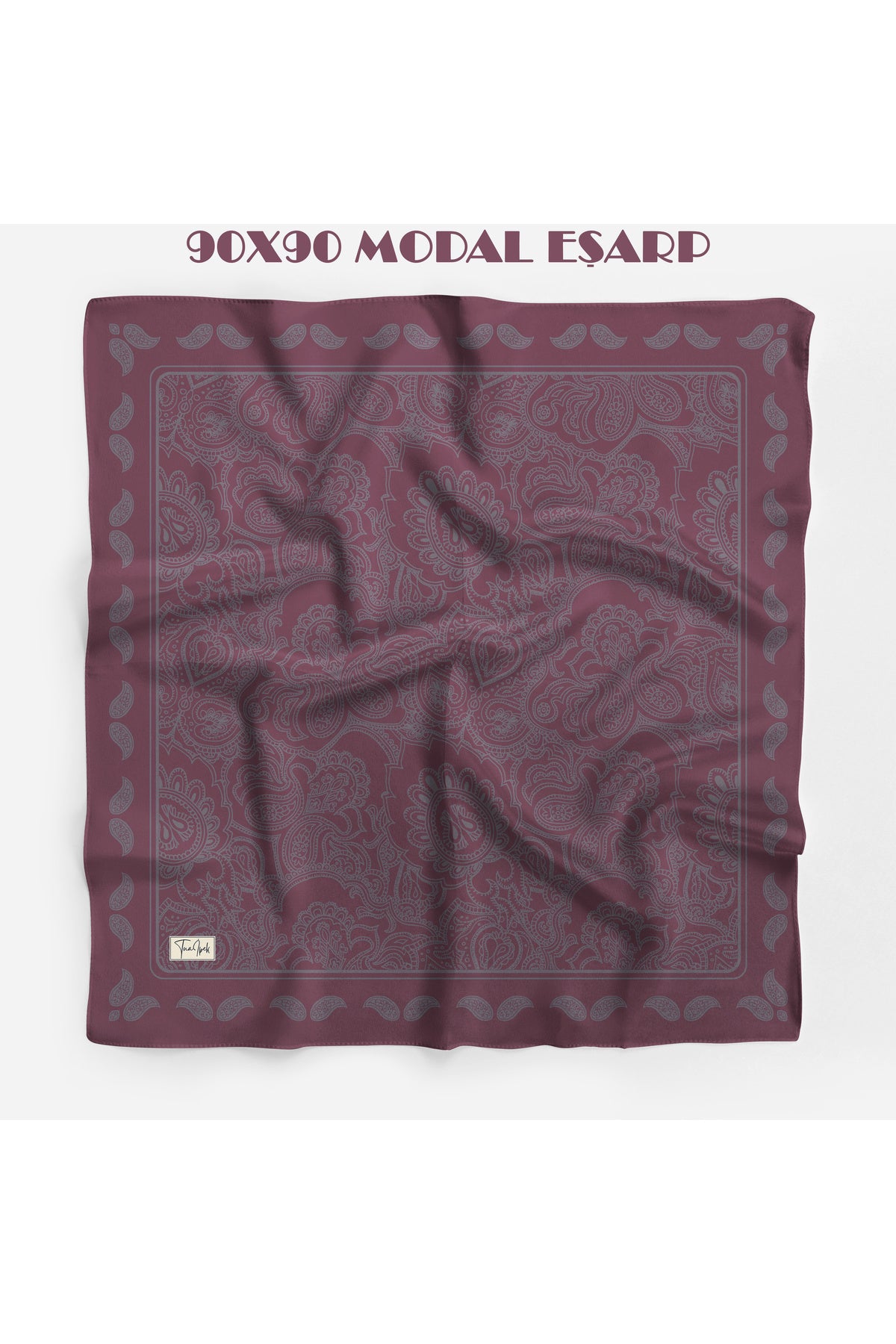 Lumivera Desen 94X94cm Viskon Modal Eşarp - Bordo-Gri