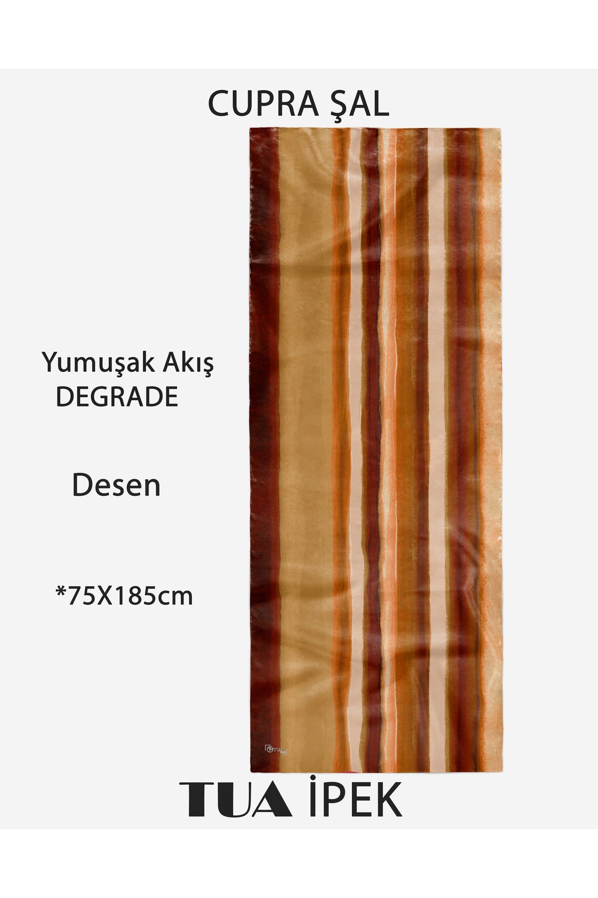 Degrade Desen CUPRA Kalite Fransız İpeği Şal 70x180cm - görsel 2
