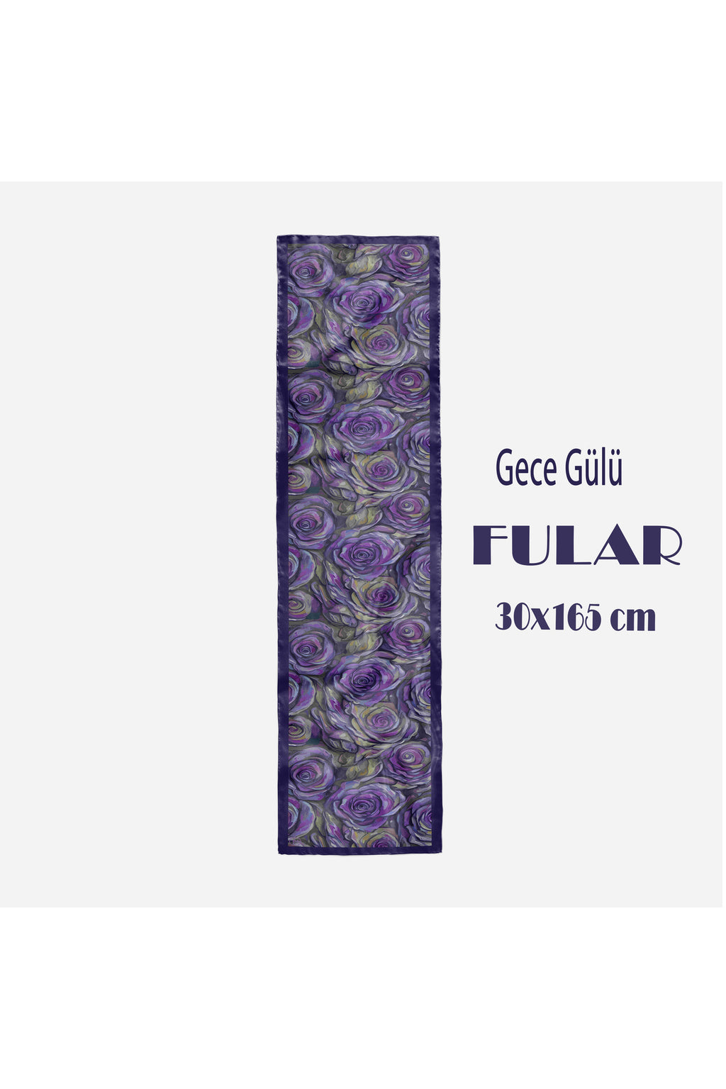 Gece Gülü Desen Kadın Saten Fular 30x165cm - görsel 2