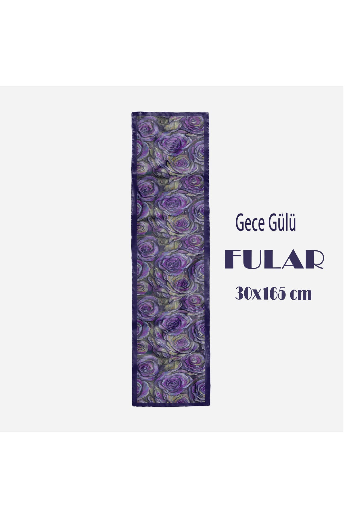 Gece Gülü Desen Kadın Saten Fular 30x165cm - görsel 2