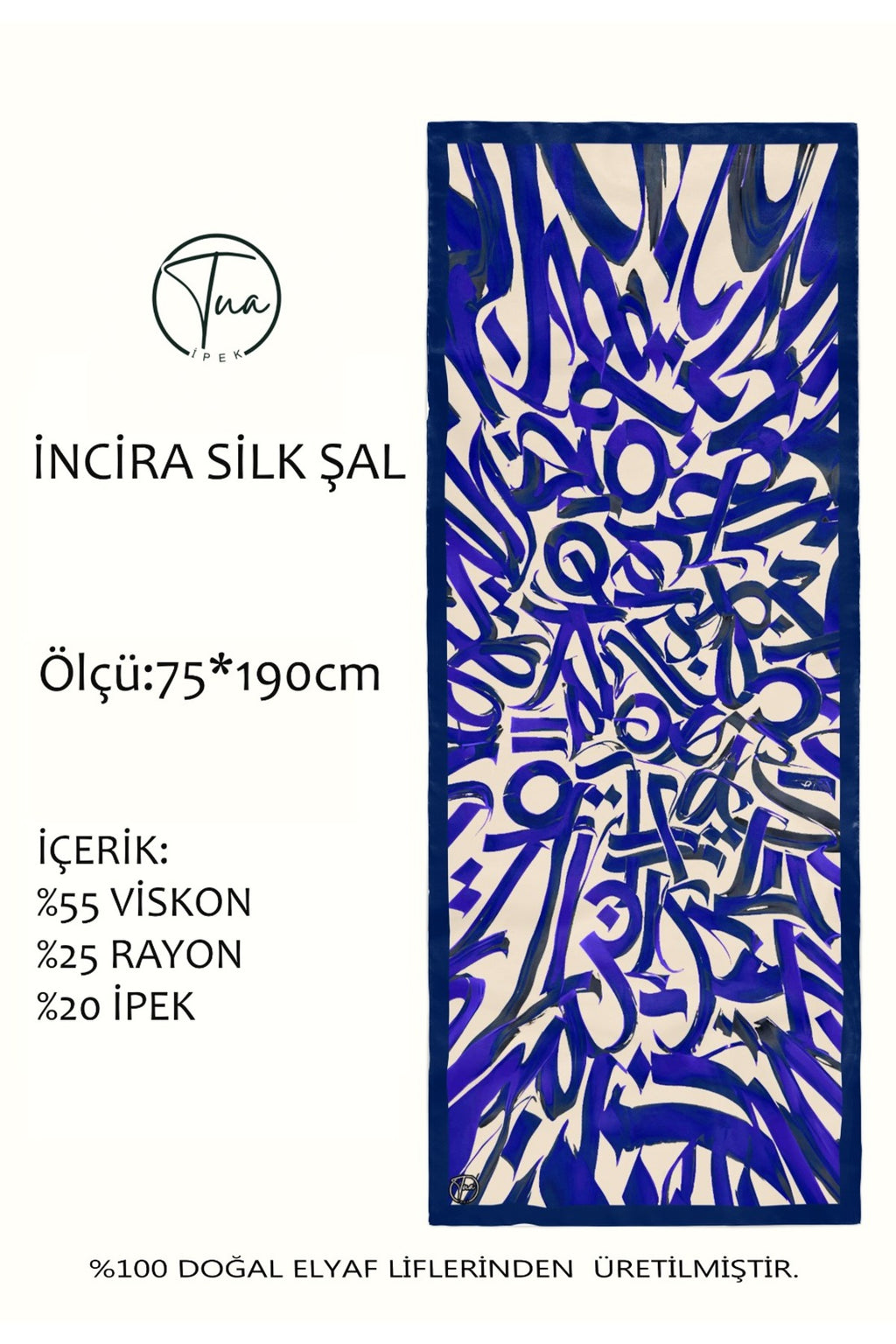 Organic İNCİRA DUT İPEĞİ/VİSCOSE ŞAL - Hat Desenli - görsel 2