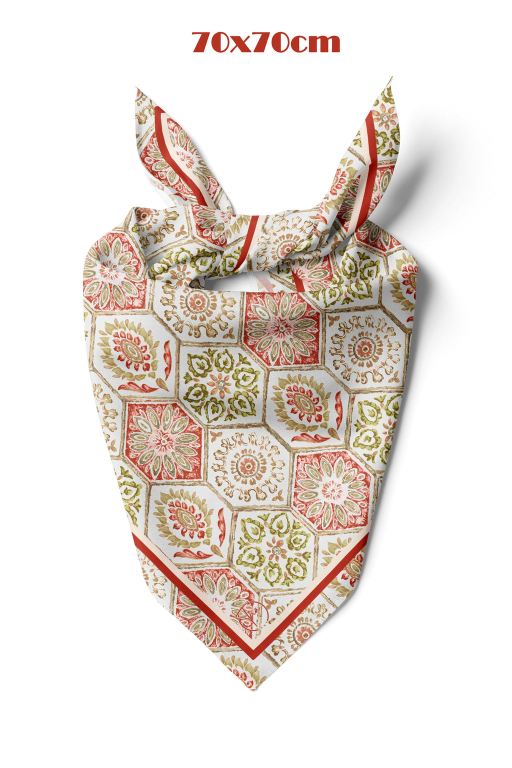 Etnik Motifli Kare Desen 70*70cm Bandana/Fular - Çok Renkli