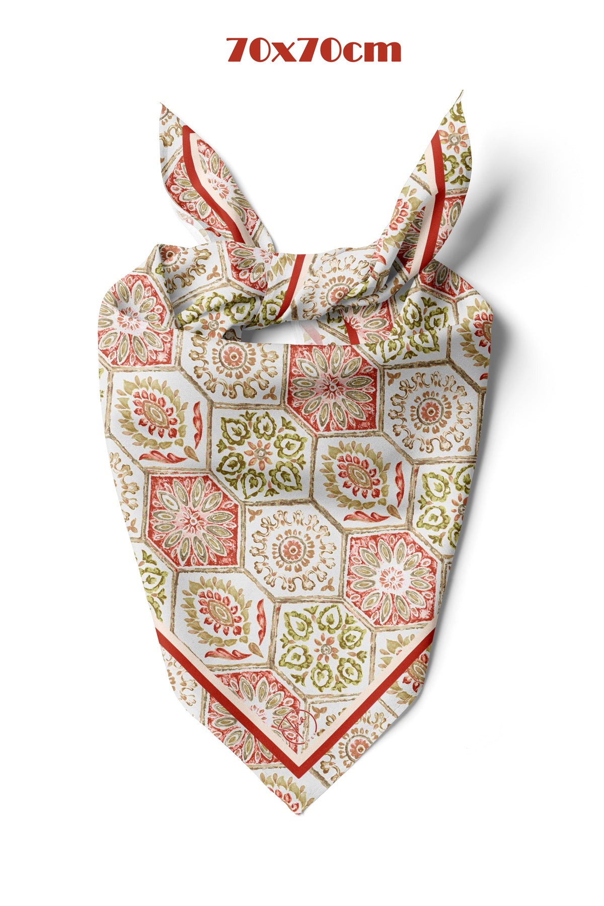 Etnik Motifli Kare Desen 70*70cm Bandana/Fular - Çok Renkli