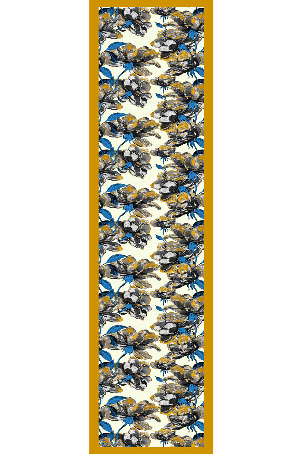 Altın Çiçek Desen Kadın Saten Fular 30x165cm - görsel 3