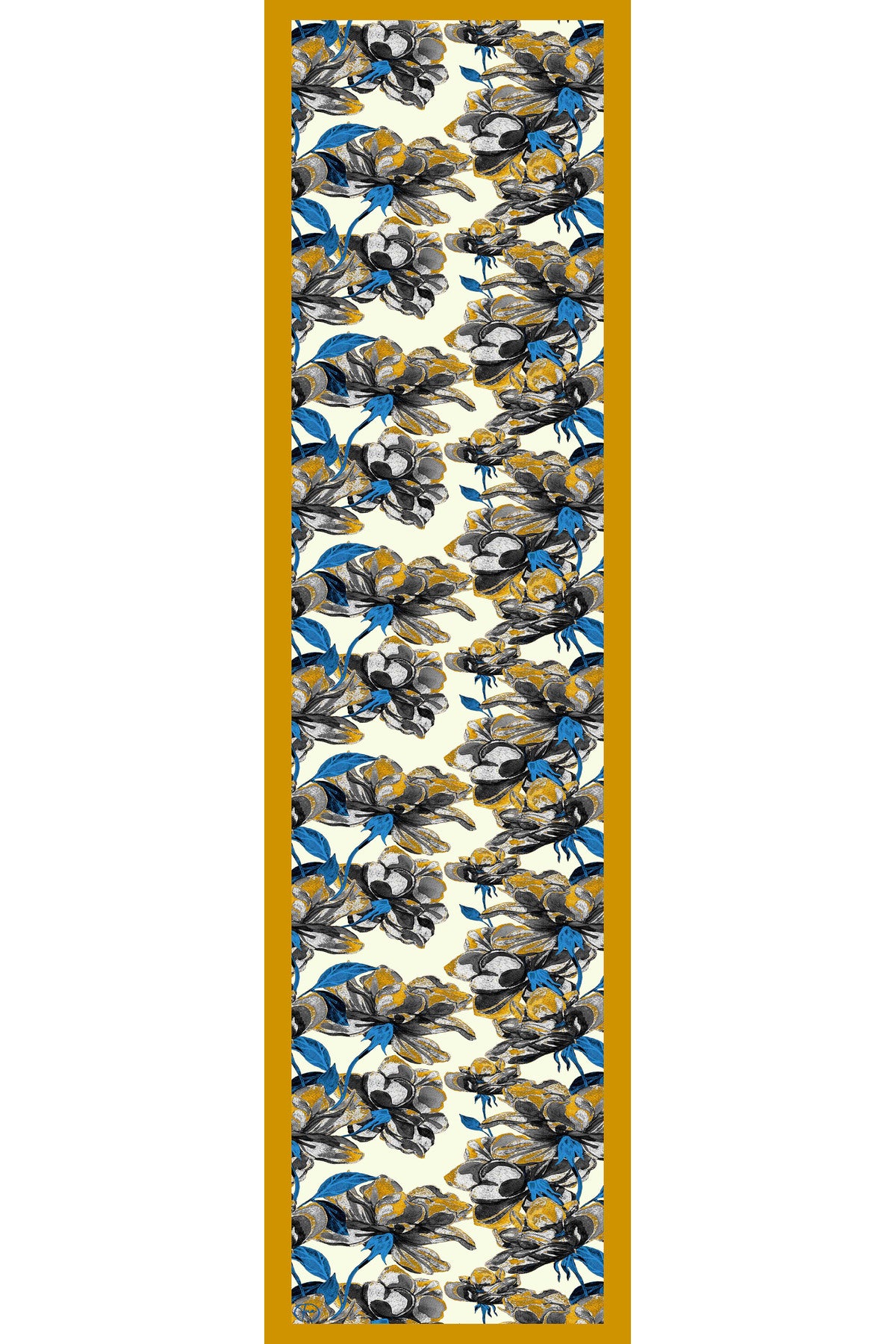 Altın Çiçek Desen Kadın Saten Fular 30x165cm - görsel 3