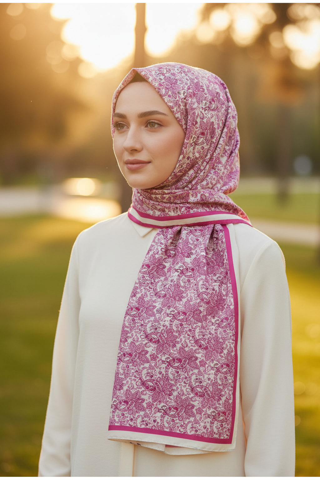 HÜMAYUN Etnik Desen Pure Touch Koton Şal 75x185cm - Pembe
