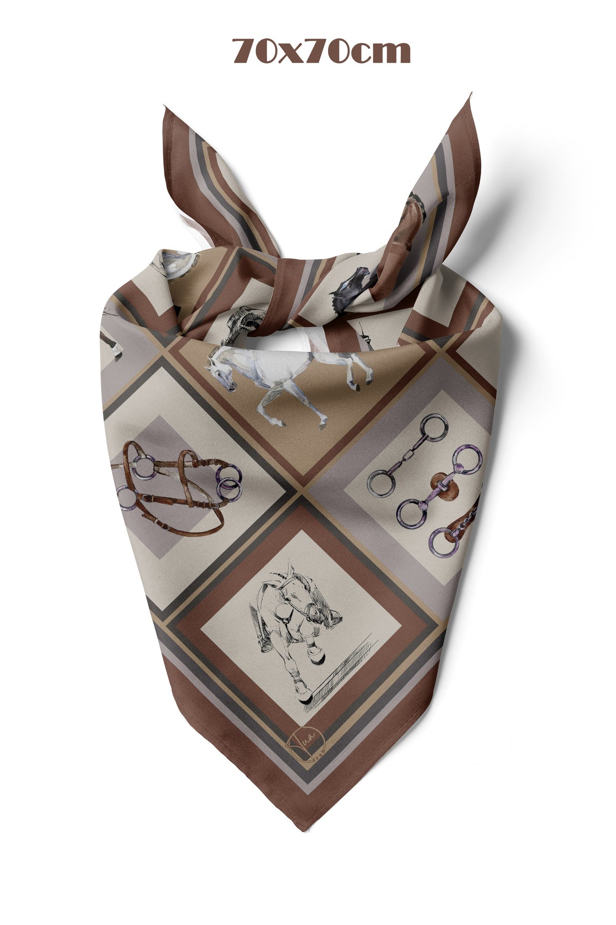TERRA BİNİCİ KAHVE Desen 70*70cm Bandana/Fular - görsel 3