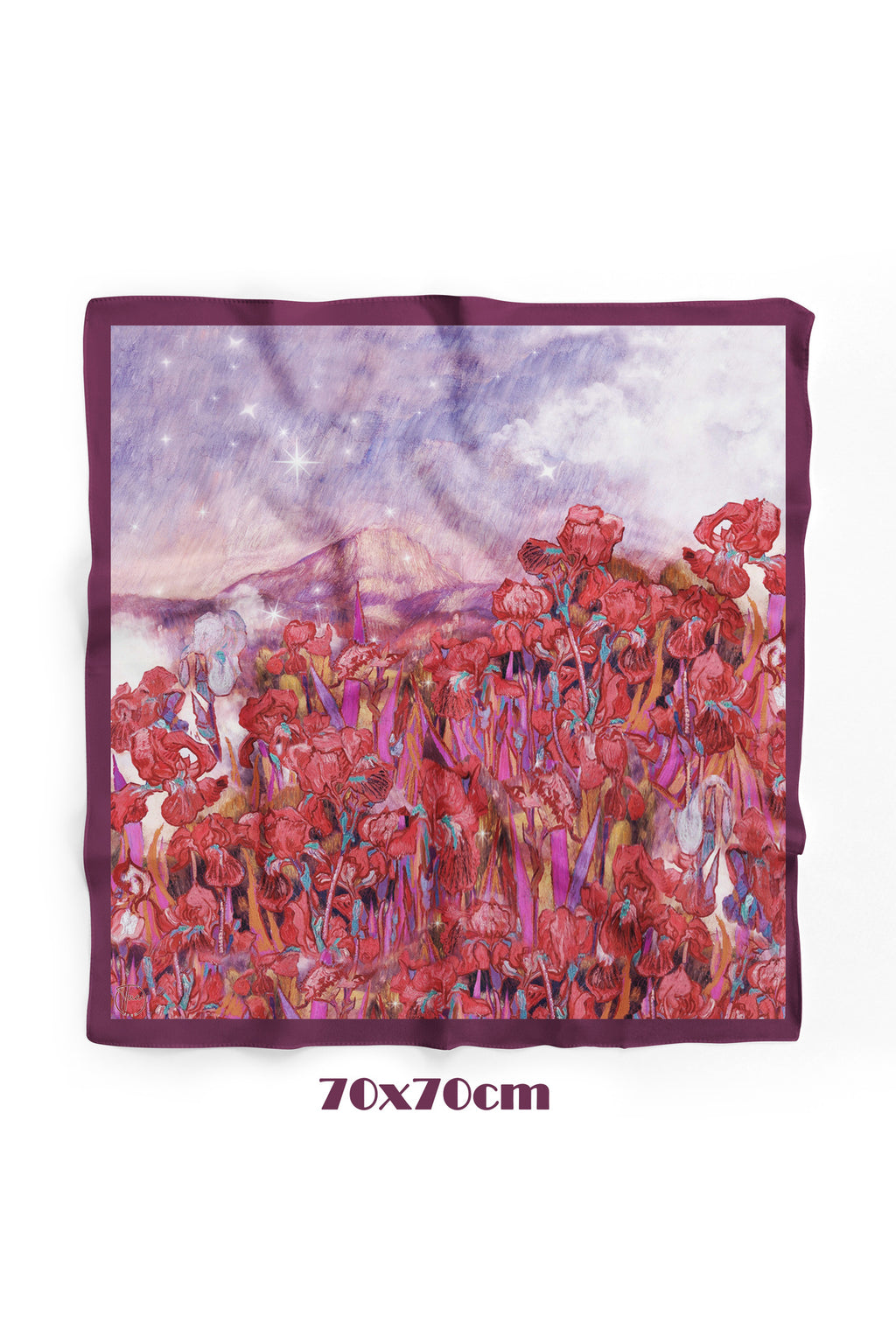 Süsen Bahçesi Mürdüm Desen 70*70cm Bandana/Fular - Çok Renkli