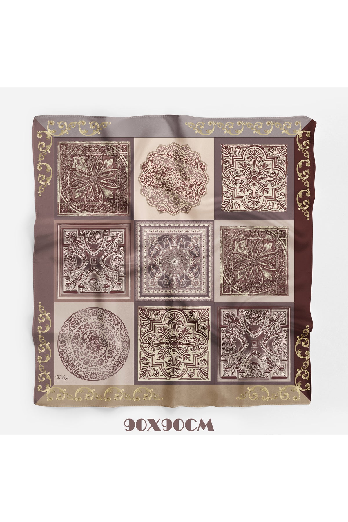 ÇİNİ SIRRI BORDO Desen 90X90cm Eşarp/Fular - görsel 2