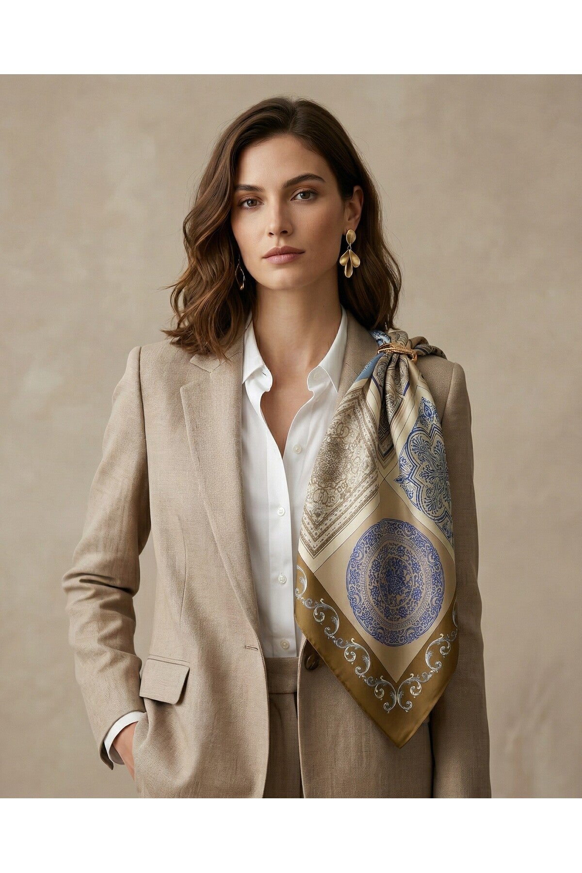 ÇİNİ SIRRI Scarf Desen 90X90cm Eşarp/Fular - görsel 4
