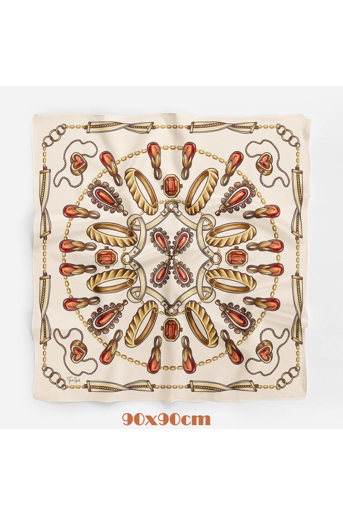 KBaroque Pearl Desen 90X90cm Eşarp/Fular - Siyah