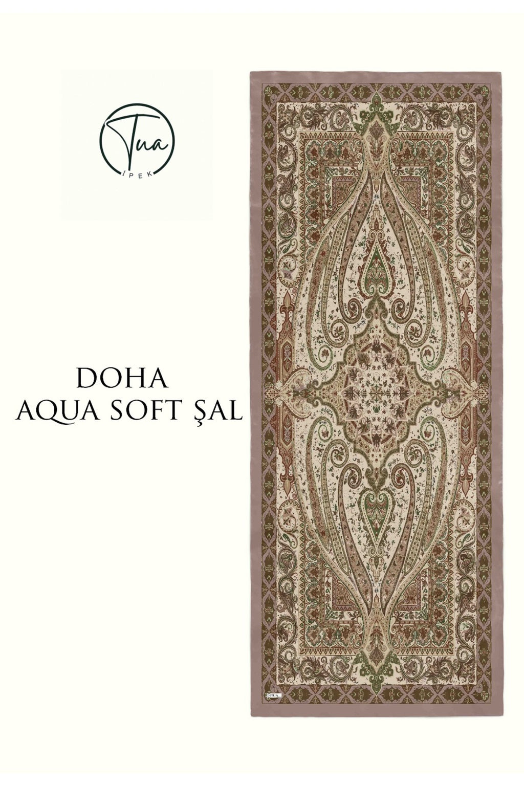 DOHA AQUA SOFT COTON ŞAL - ETNİK Desenli - VİZON