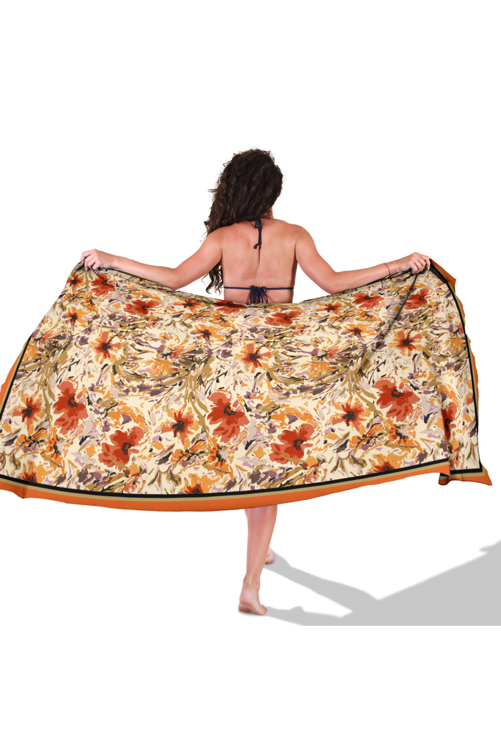ORANGE FLOWER Desen İç göstermeyen Saten PAREO - görsel 4