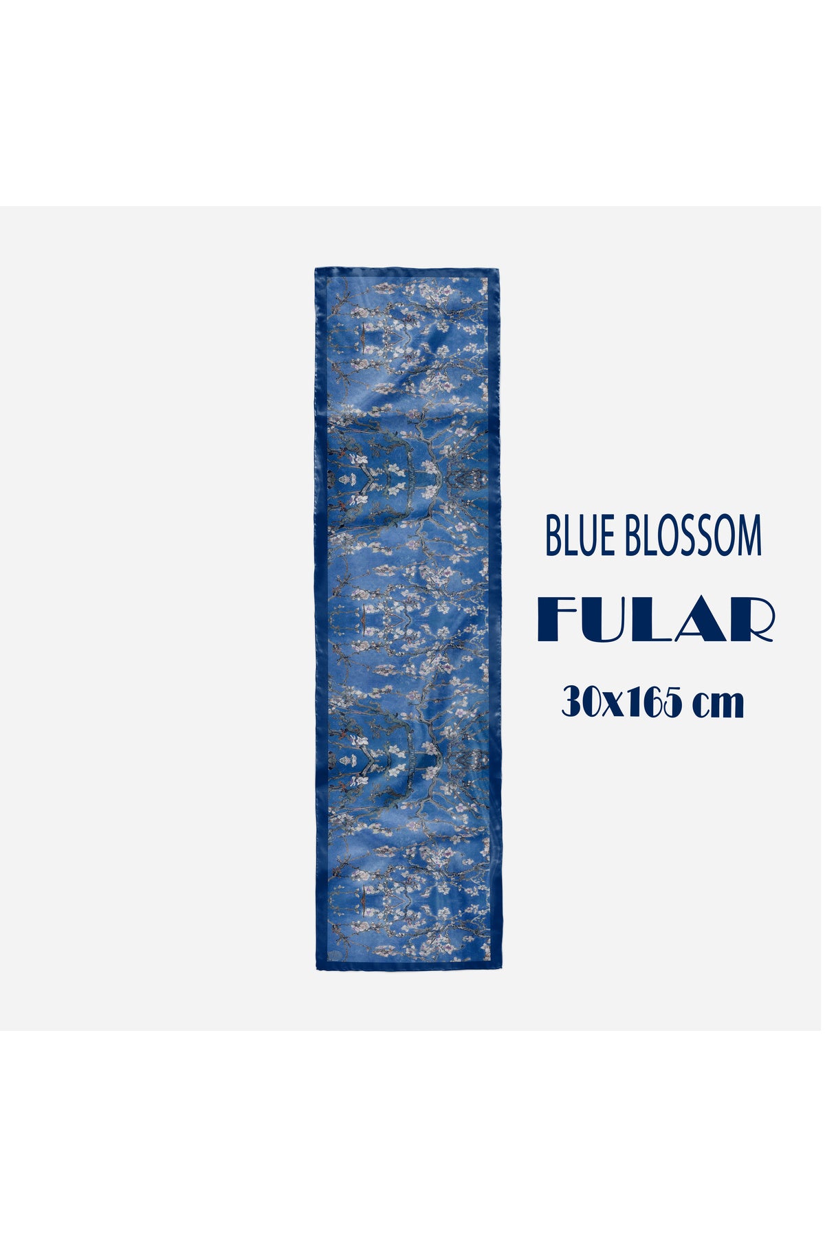 Blue BLOSSOM Desen Şık & Zarif Kadın Aksesuarı Saten Fular 30x165cm - görsel 2