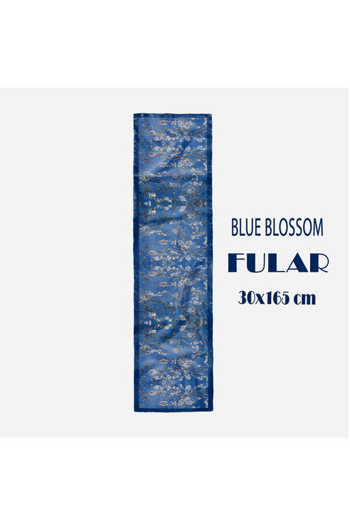 Blue BLOSSOM Desen Şık & Zarif Kadın Aksesuarı Saten Fular 30x165cm - görsel 2