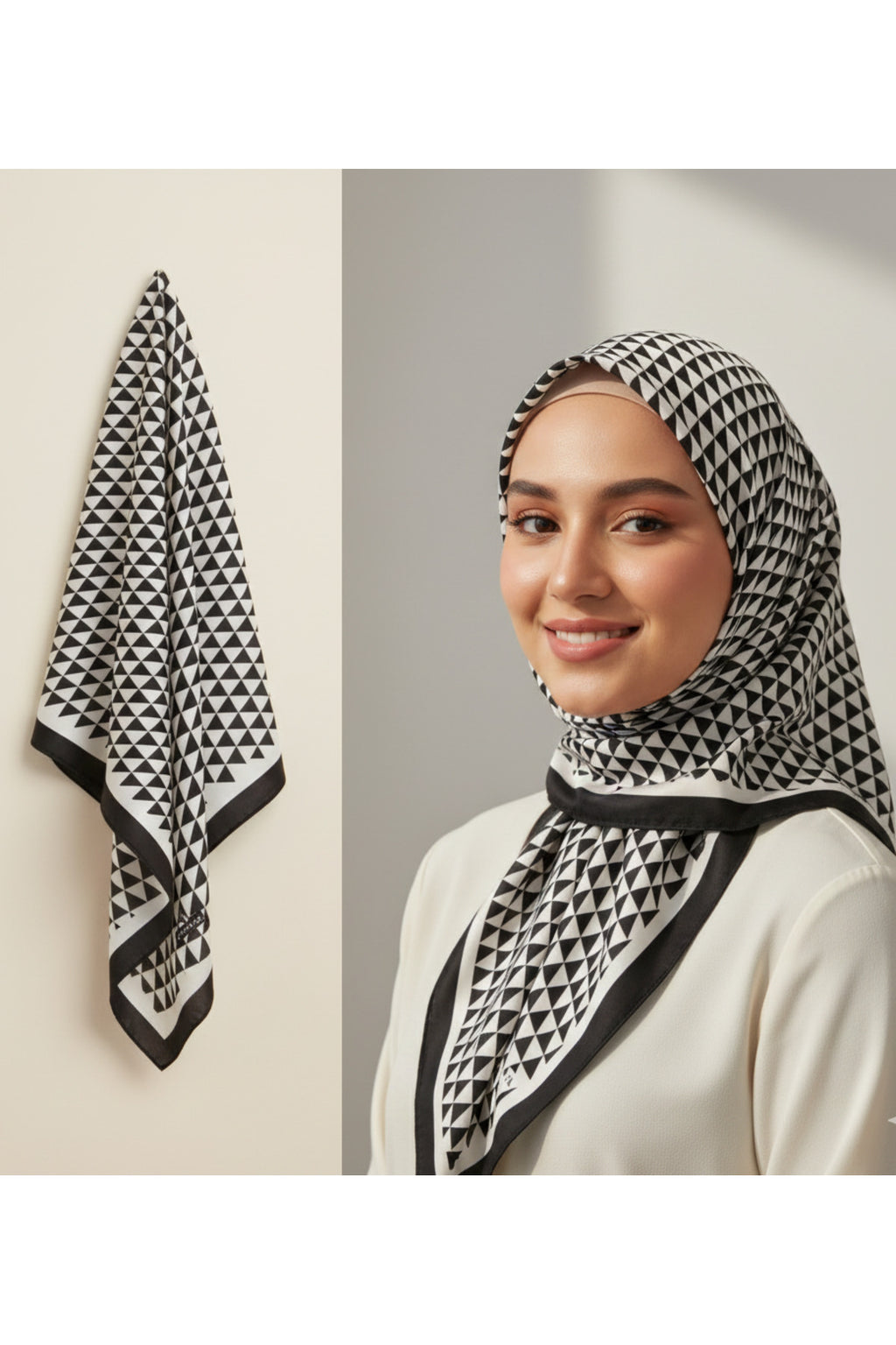 Piramit Doku Desen 90X90cm Eşarp/Fular - Siyah