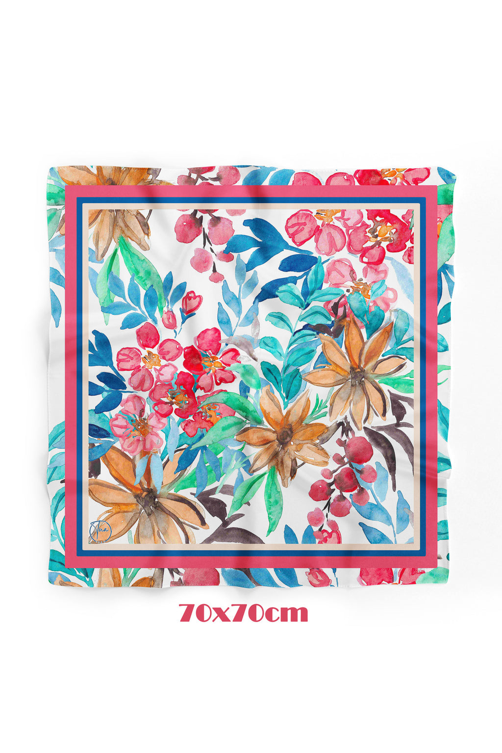 Kırmızı Mavi Yaprak Desen 70*70cm Bandana/Fular - Çok Renkli
