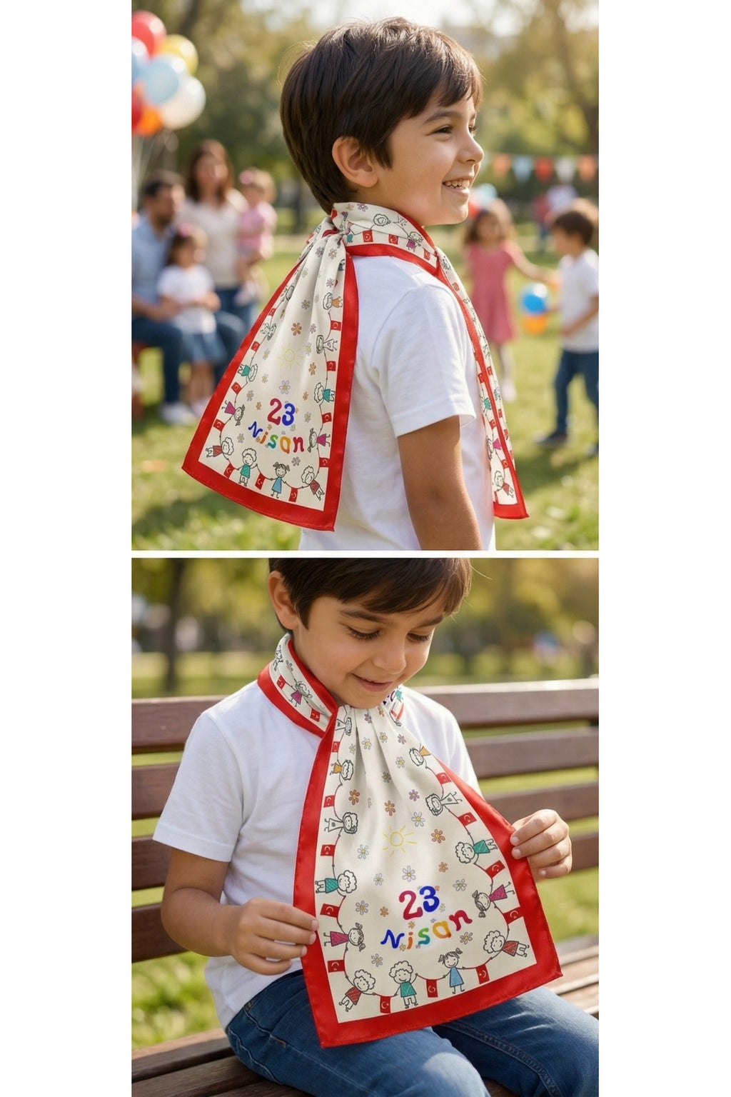 23 NİSAN ÇOCUK BAYRAMI TEMALI ÇOCUK FULAR 30x85 cm - görsel 3