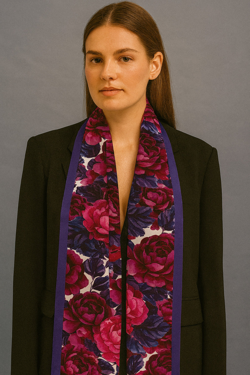 Burgonya Rüyası Desen Kadın Saten Fular 30x165cm - Çok Renkli