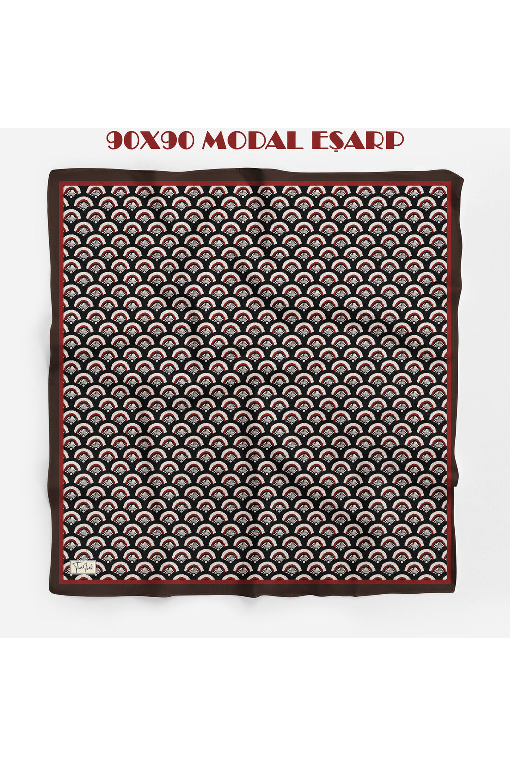 İLMEK Desen 94X94cm Viskon Modal Eşarp - Siyah-Bordo