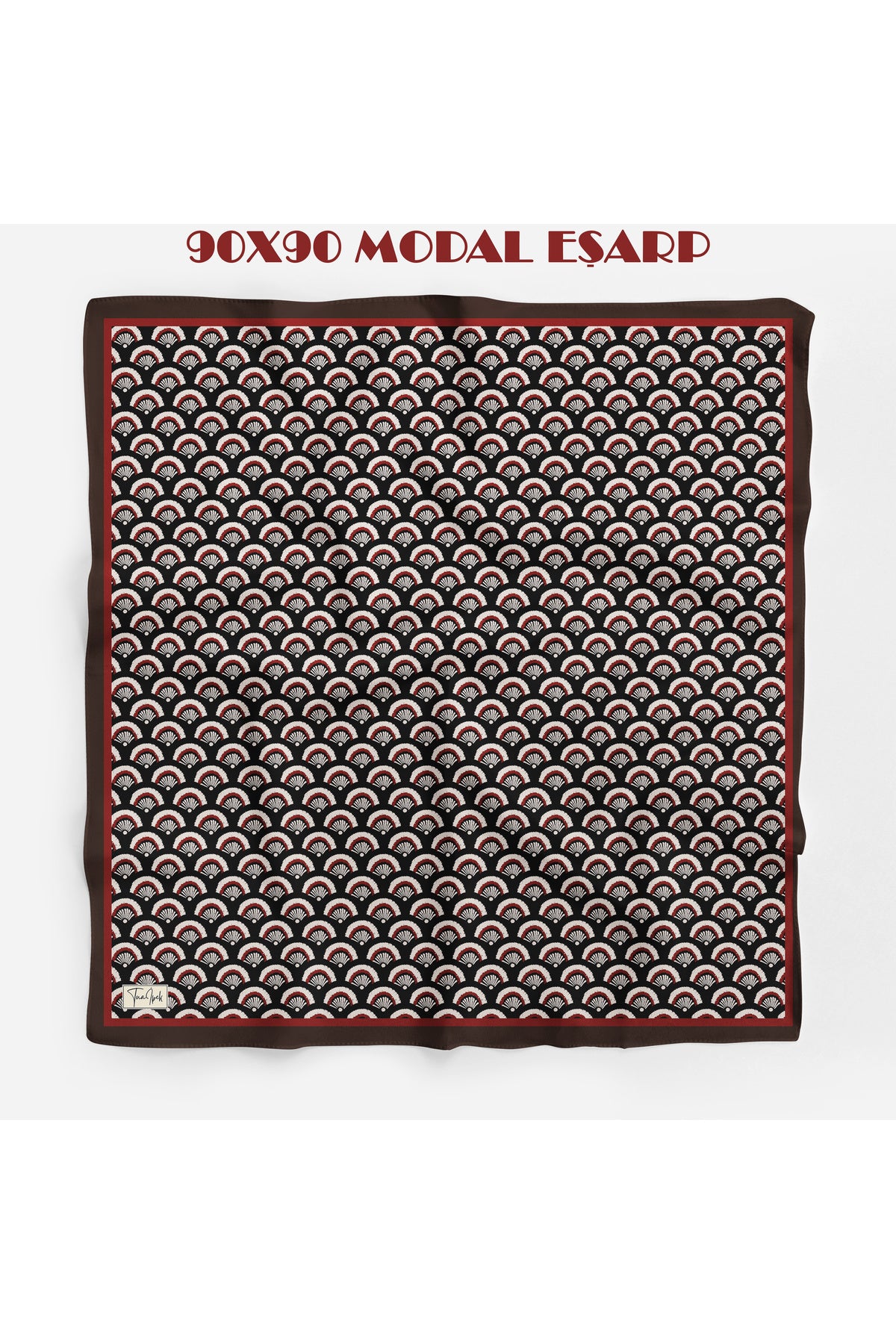 İLMEK Desen 94X94cm Viskon Modal Eşarp - Siyah-Bordo