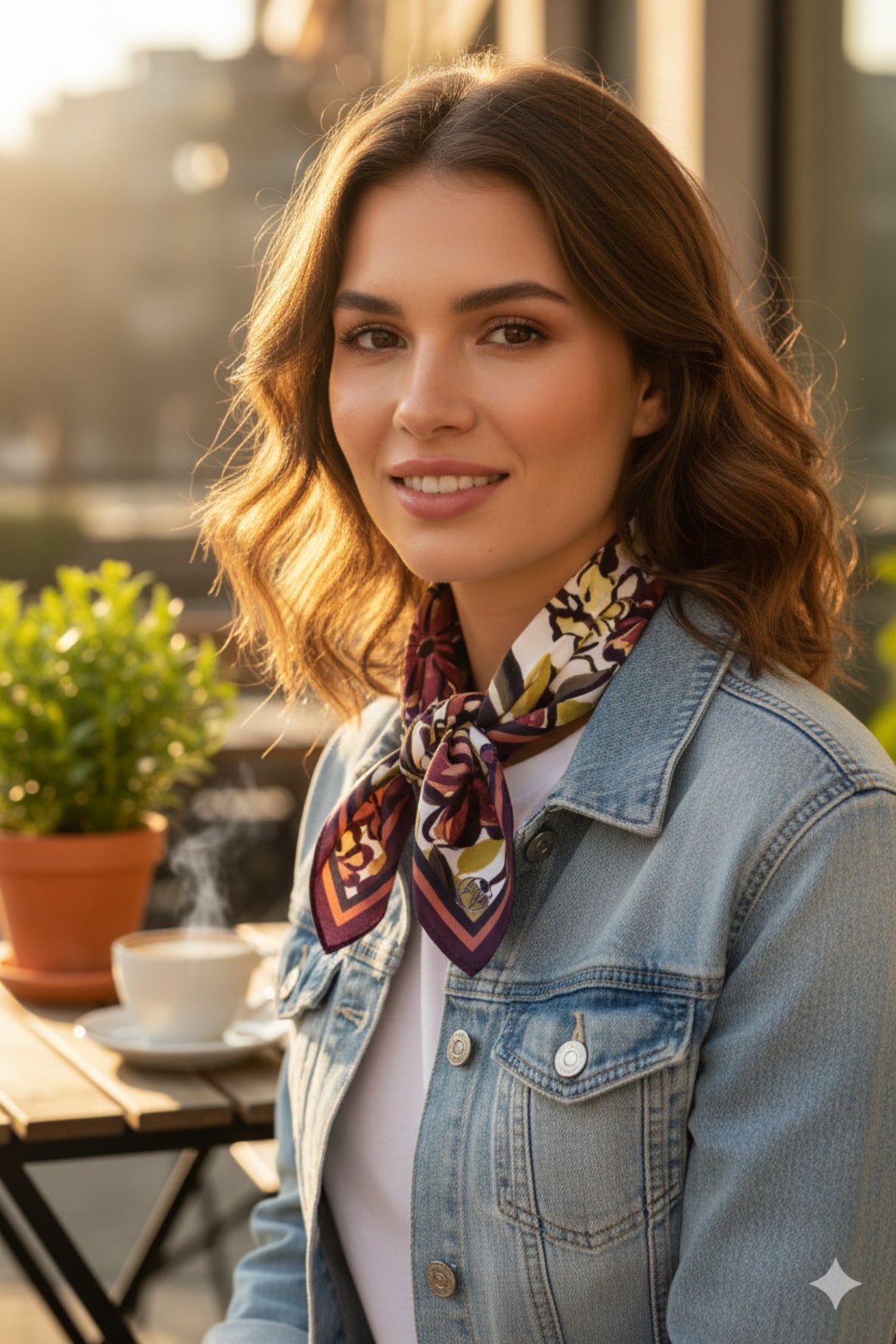 Bordo Çiçek Bahçesi Desen 70*70cm Bandana/Fular - görsel 2