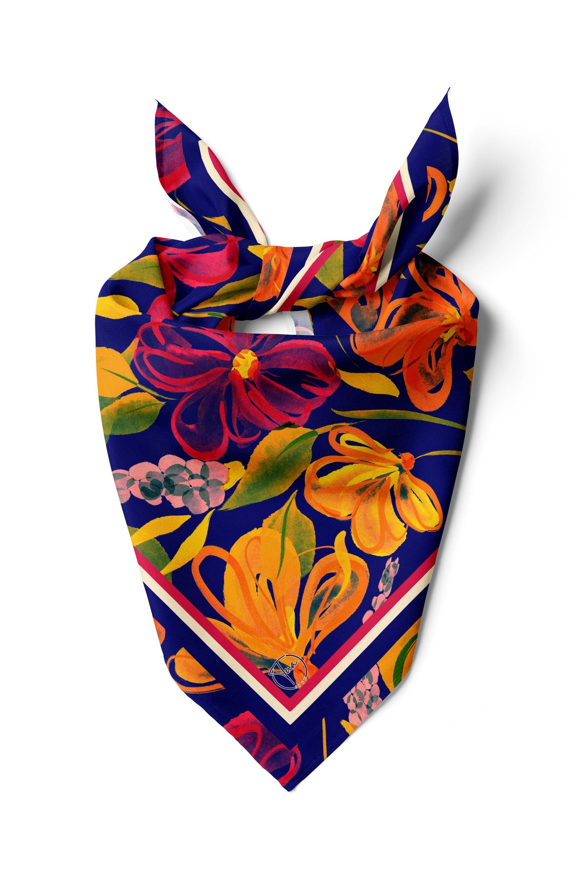 Coral Flower Desen 55x55cm Bandana/Fular - Çok Renkli