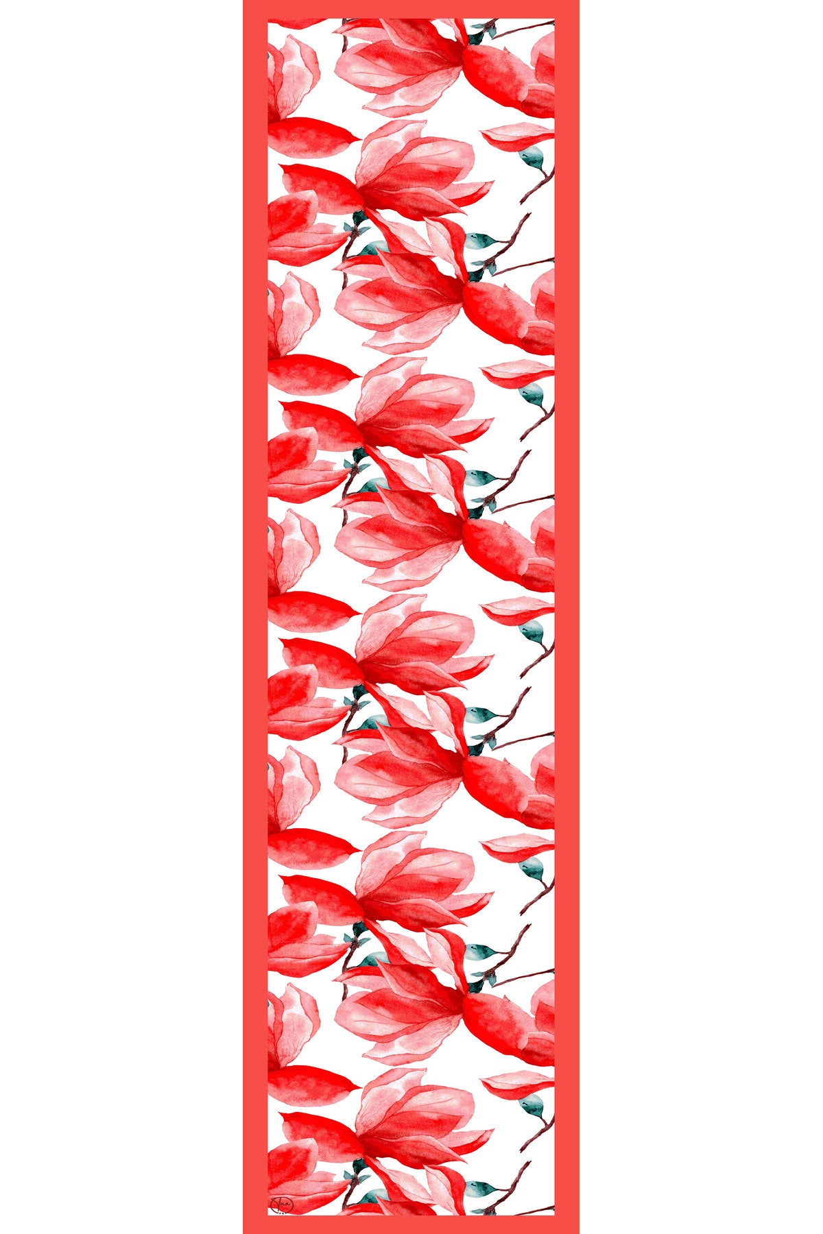 Kiraz Çiçeği Desen Kadın Saten Fular 30x165cm - görsel 3