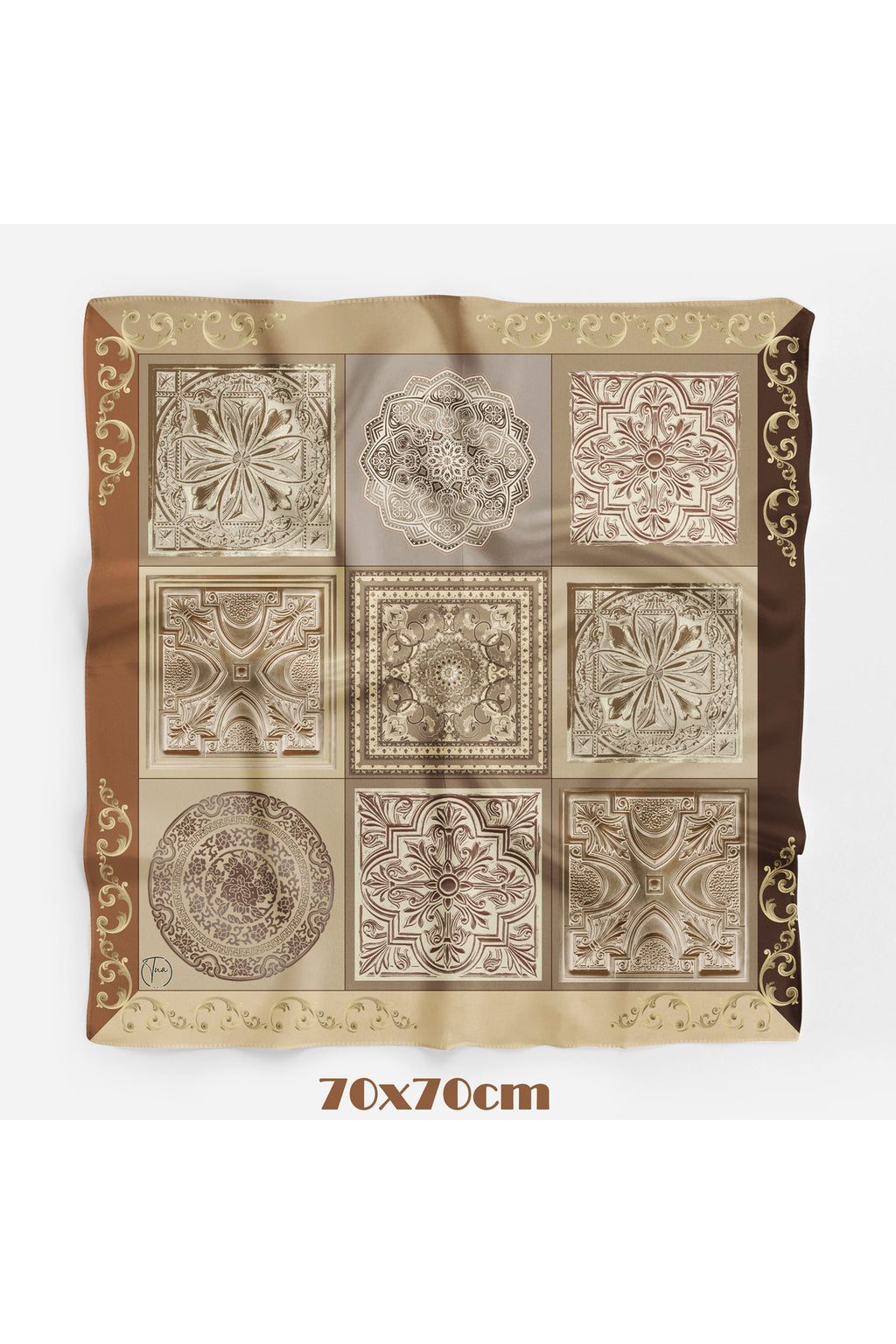Çini Sırrı Desen 70*70cm Bandana/Fular - Kahverengi