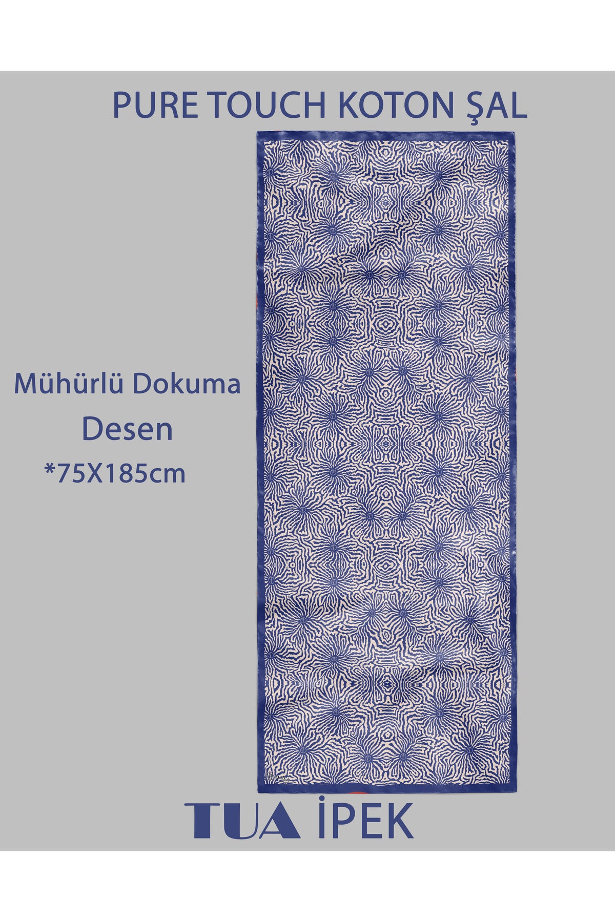 Mühürlü Dokuma Desen Pure Touch Koton Şal 75x185cm - Lacivert