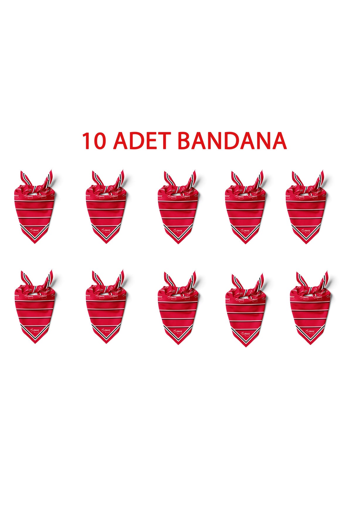 10'lu Paket K.Atatürk İmza Desen Bandana/Fular - Kırmızı