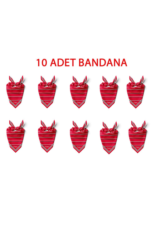 10'lu Paket K.Atatürk İmza Desen Bandana/Fular - Kırmızı