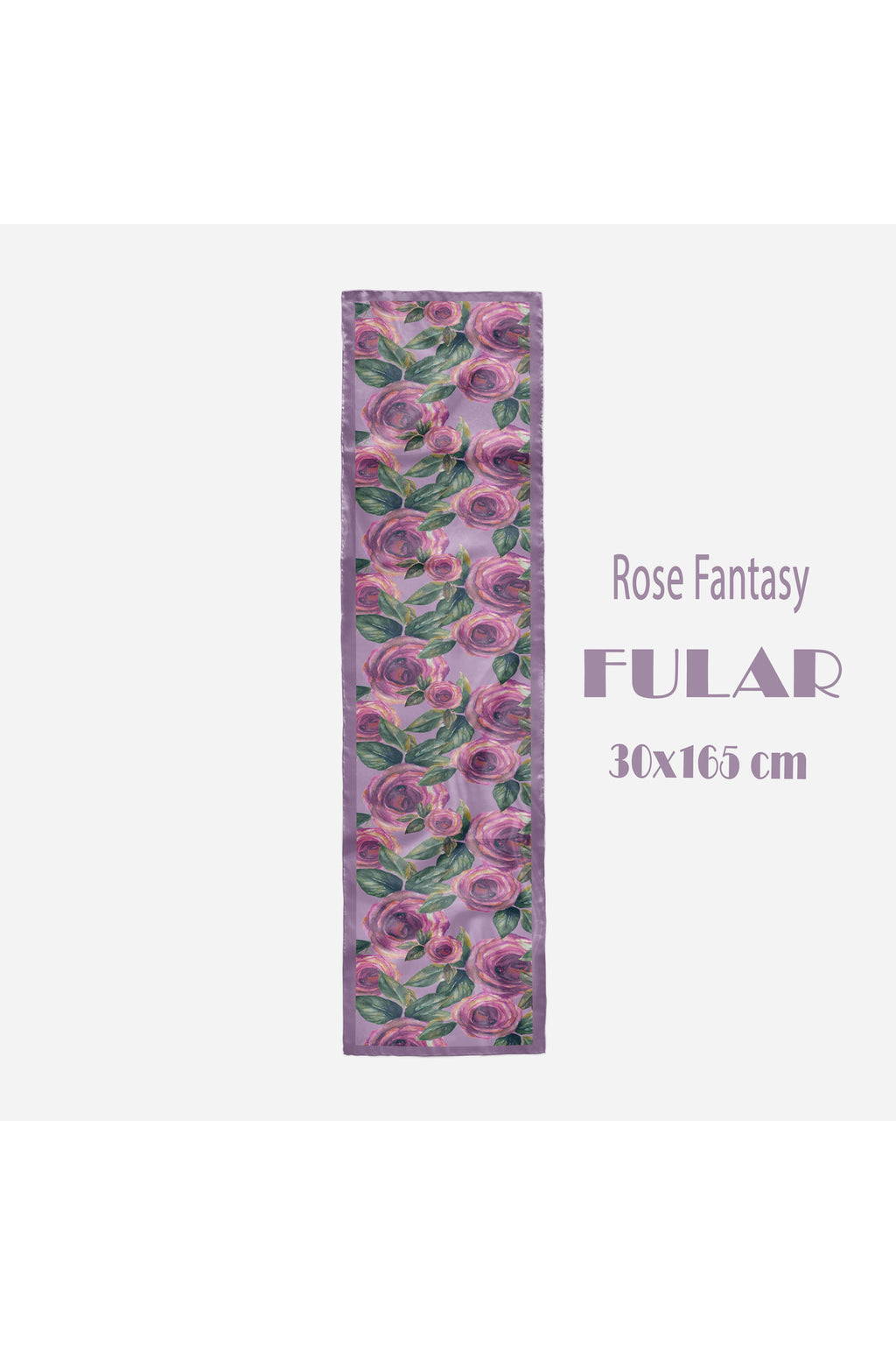 Lila Rose Fantasy Desen Kadın Saten Fular 30x165cm - görsel 2