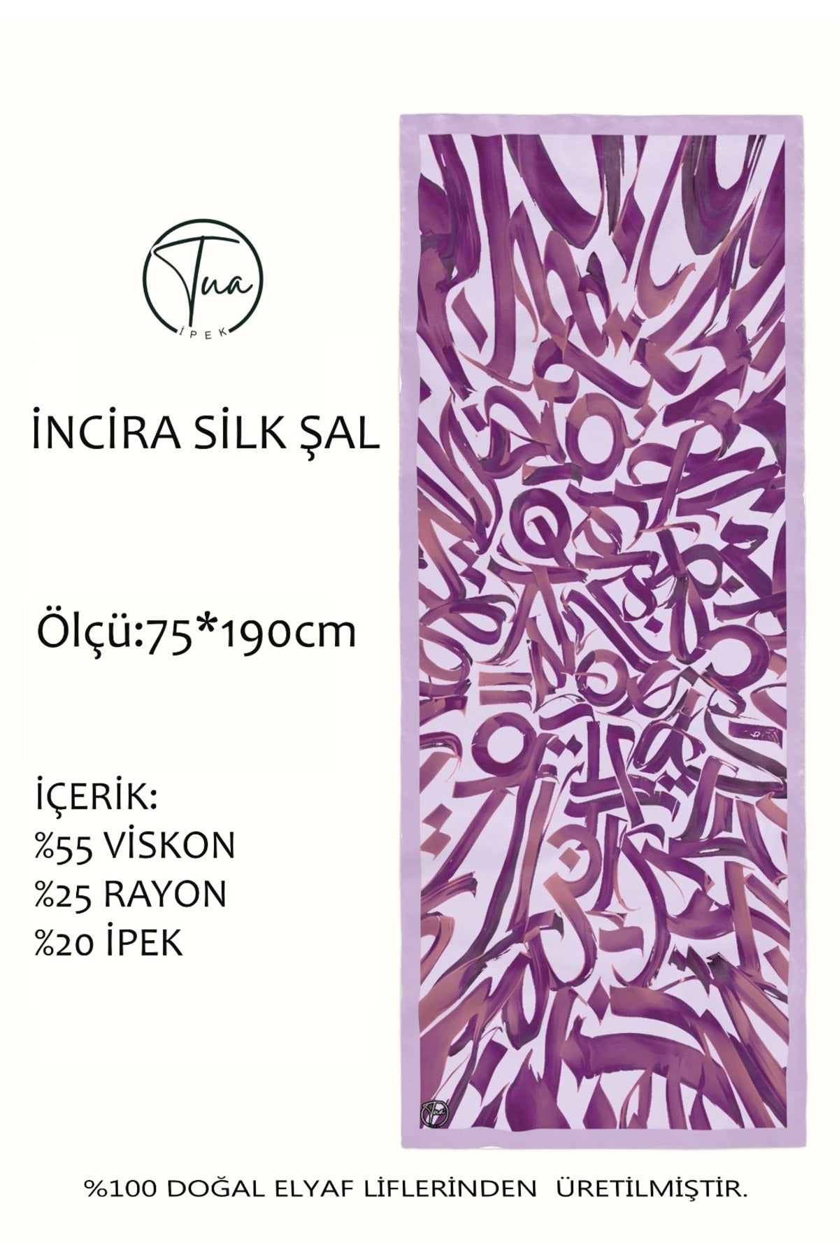 Organic İNCİRA DUT İPEĞİ/VİSCOSE ŞAL - Hat Desenli - Lila