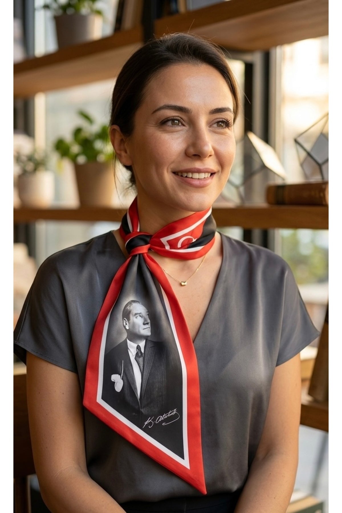 K.ATATÜRK TEMALI Desen Kravat/Fular - Çok Renkli