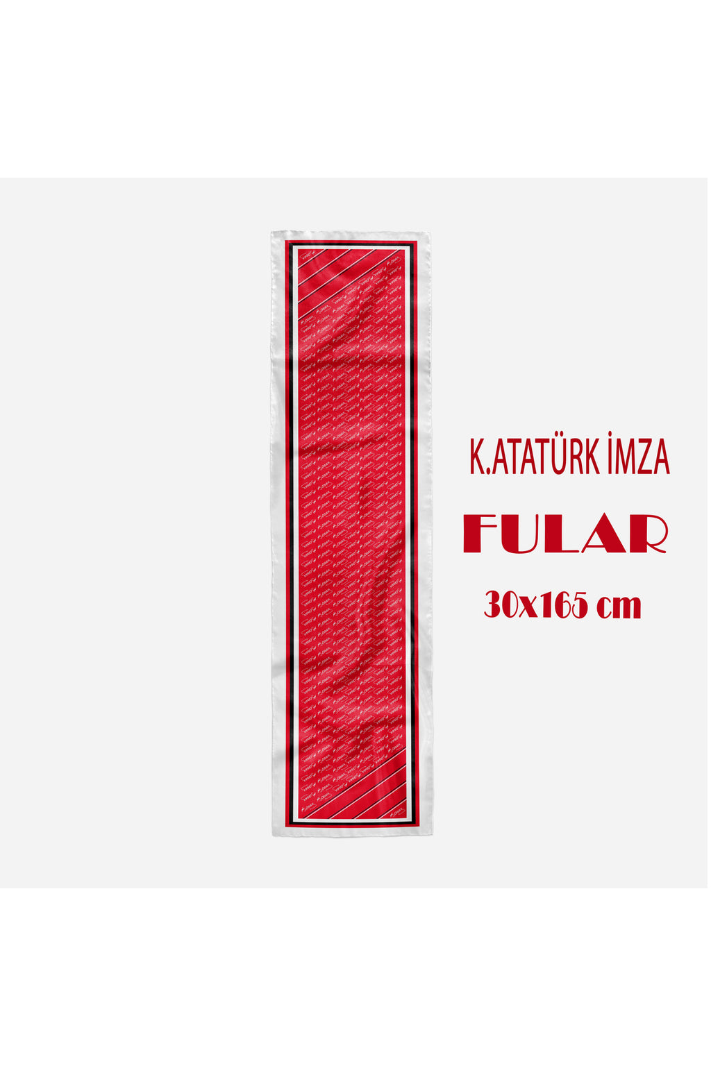 K.ATATÜRK İMZALI Desen Şık & Zarif Kadın Aksesuarı Saten Fular 30x165cm - görsel 2