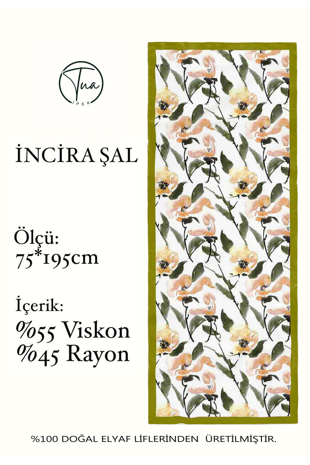 Organic Viscose İpeği İNCİRA ŞAL - FLoral Desenli - görsel 2