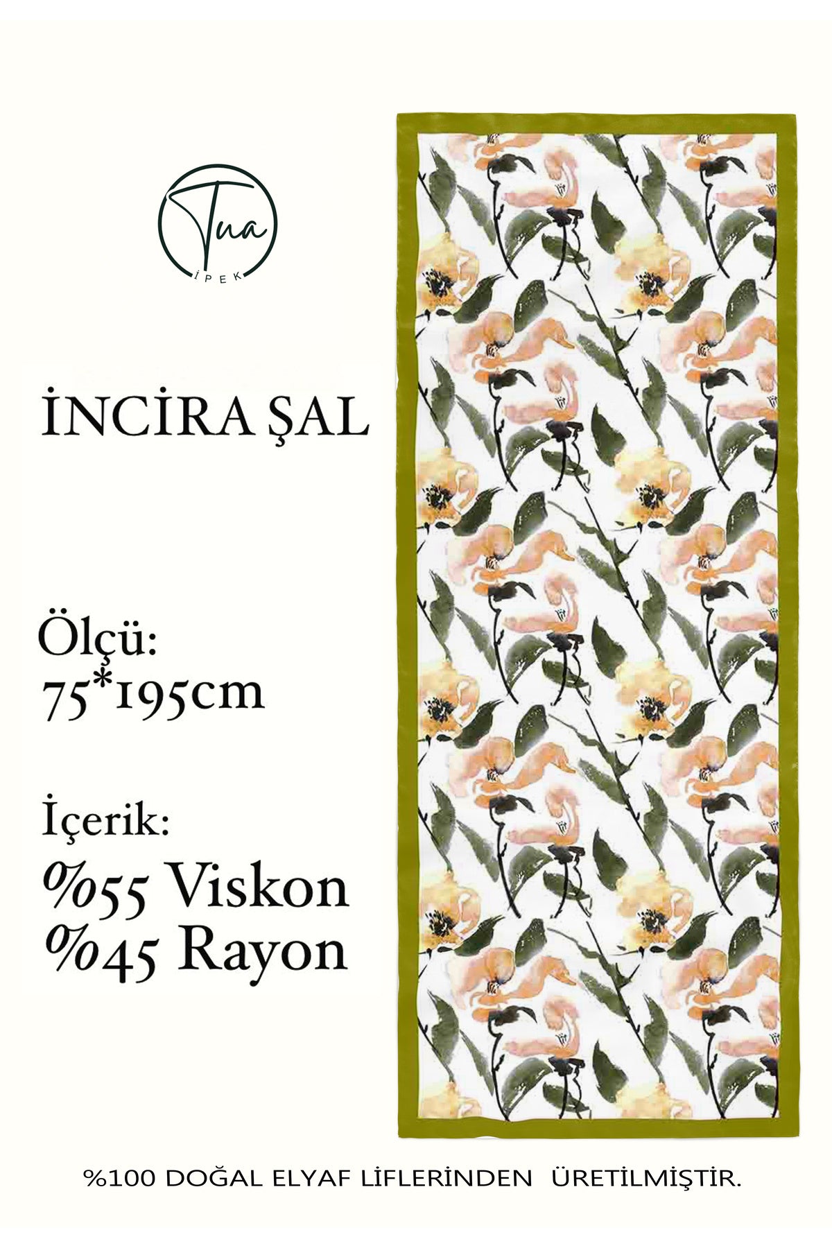 Organic Viscose İpeği İNCİRA ŞAL - FLoral Desenli - görsel 2
