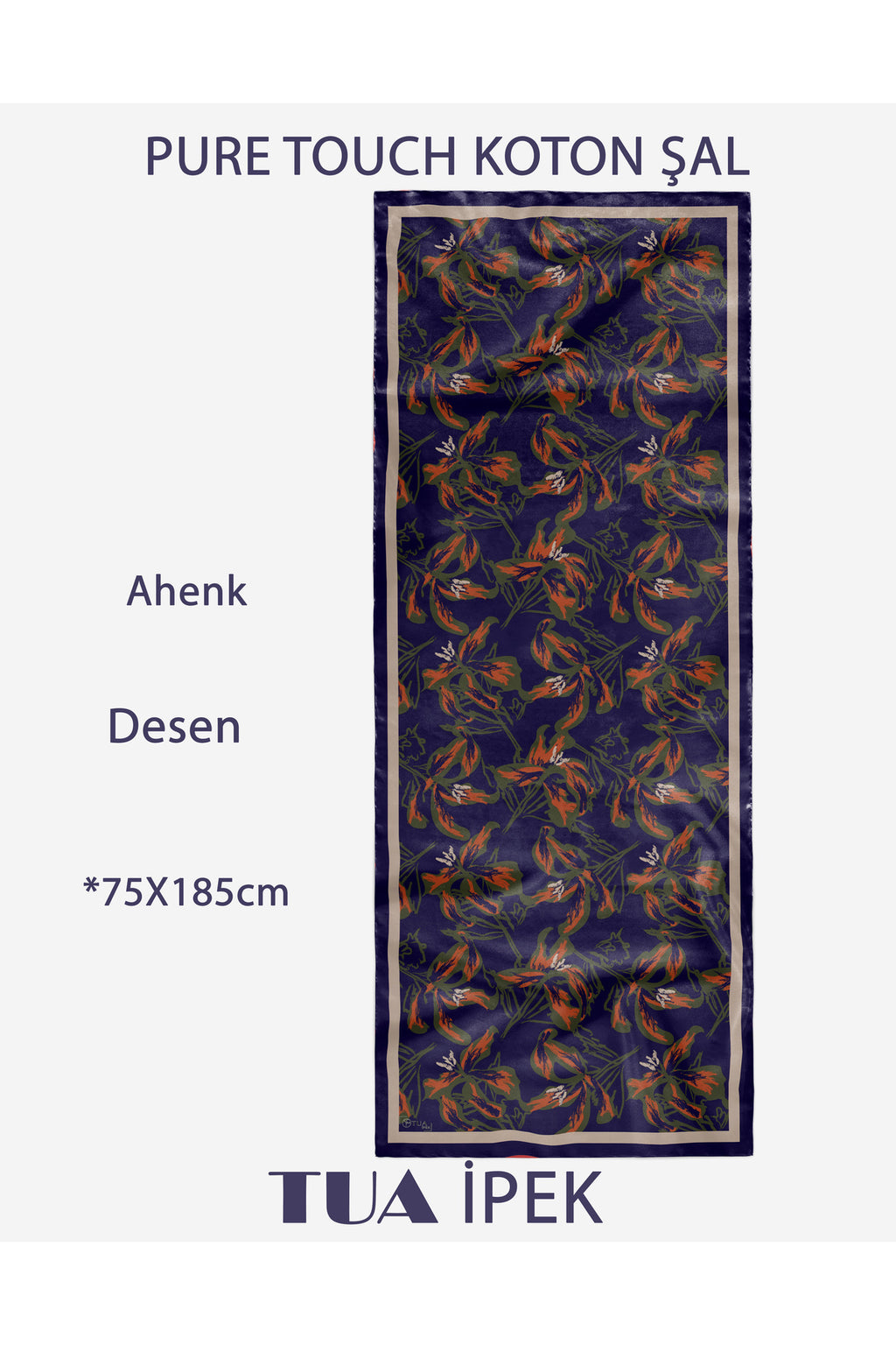 Vivid Floral Desen Pure Touch Koton Şal 75x185cm - görsel 2
