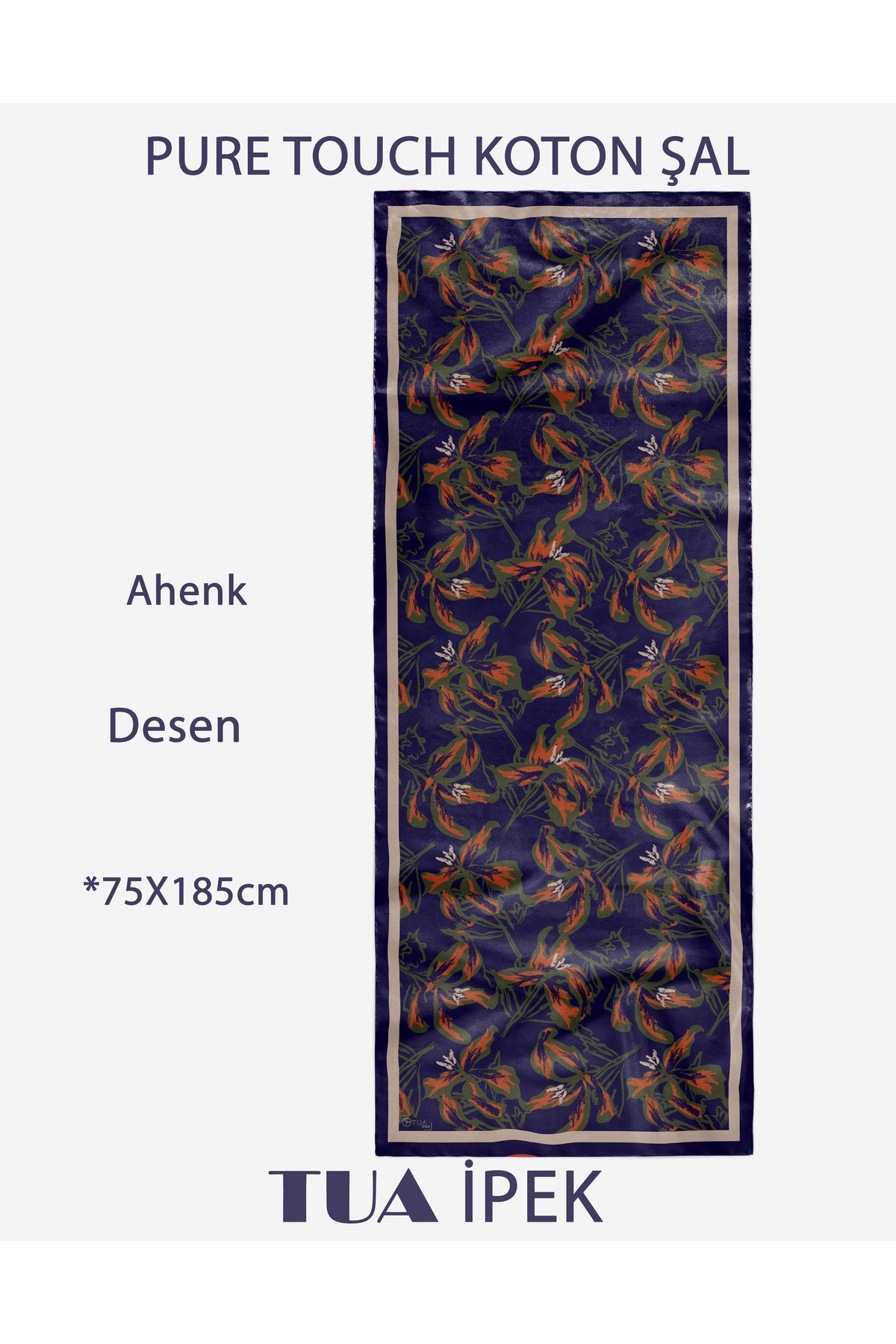 Vivid Floral Desen Pure Touch Koton Şal 75x185cm - görsel 2