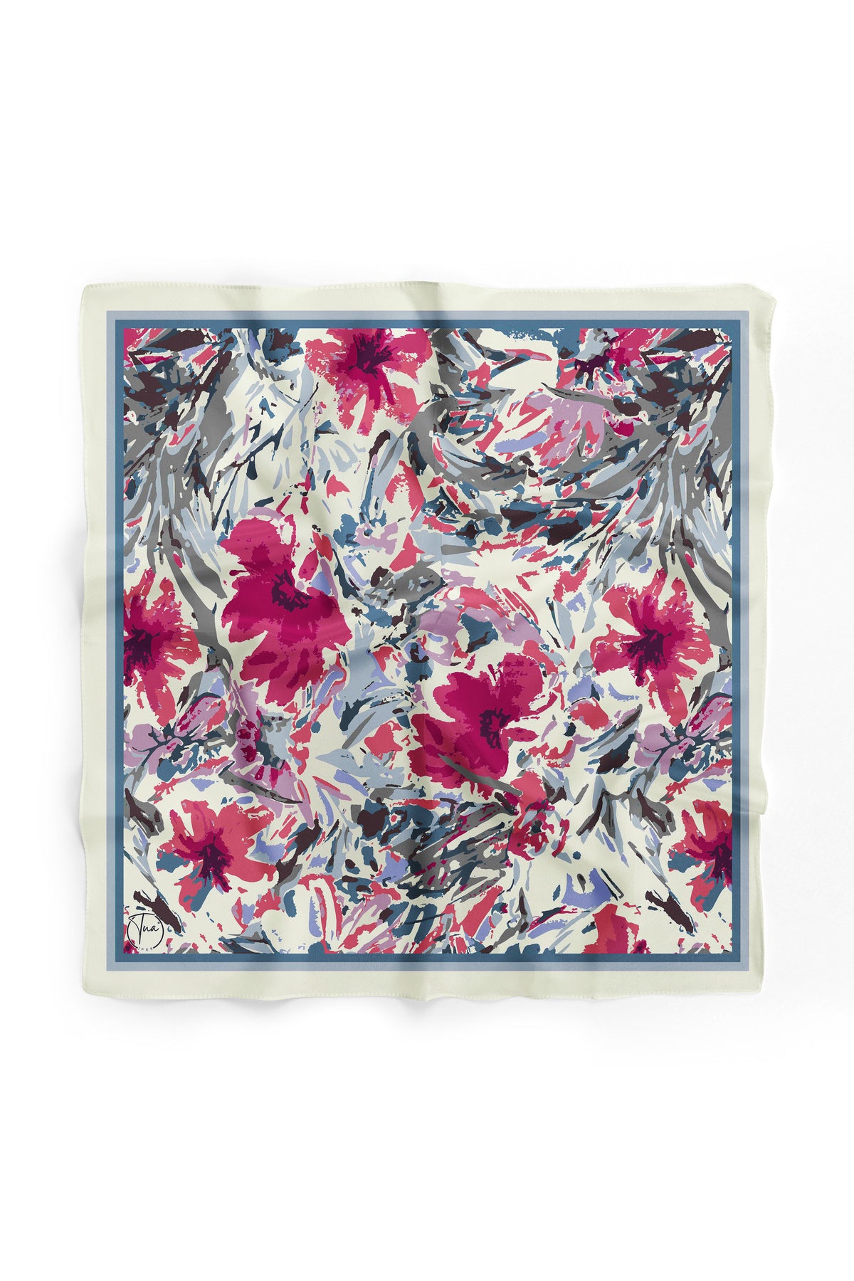 BLUE AND PINK FLOWER Desen Bandana/Fular - görsel 2