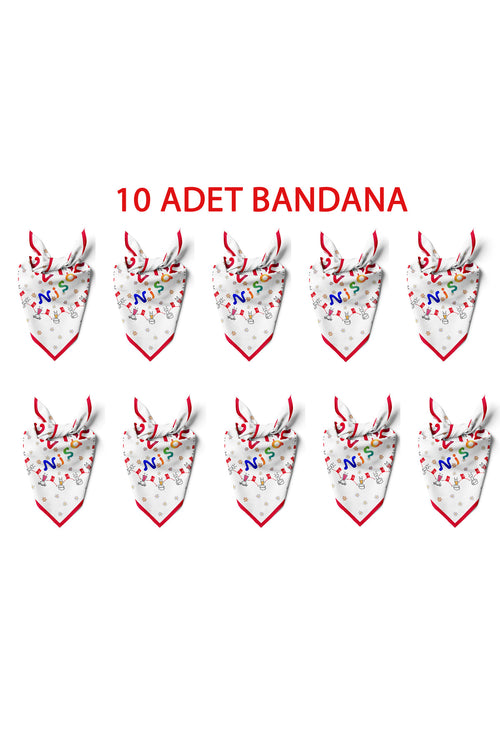 10'LU Paket 23 NİSAN TEMALI Desen Bandana/Fular - Kırmızı