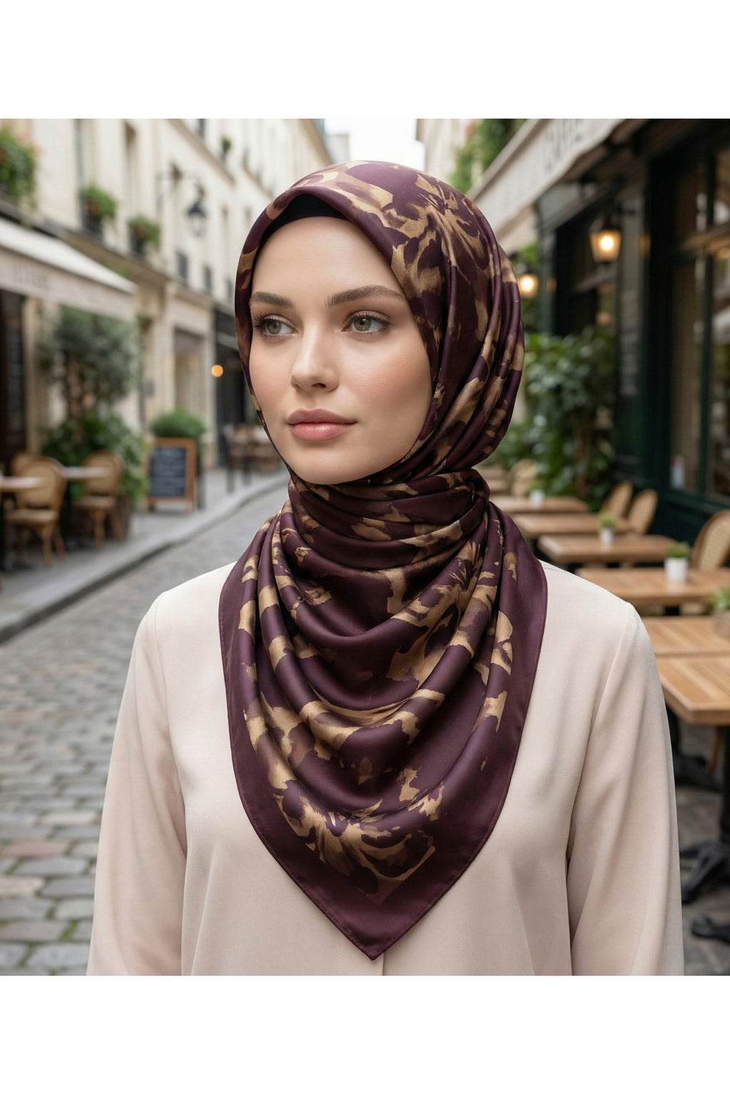 Ahenk Desen 90X90cm Organic Twill Eşarp/Fular - Kahve - Vizon