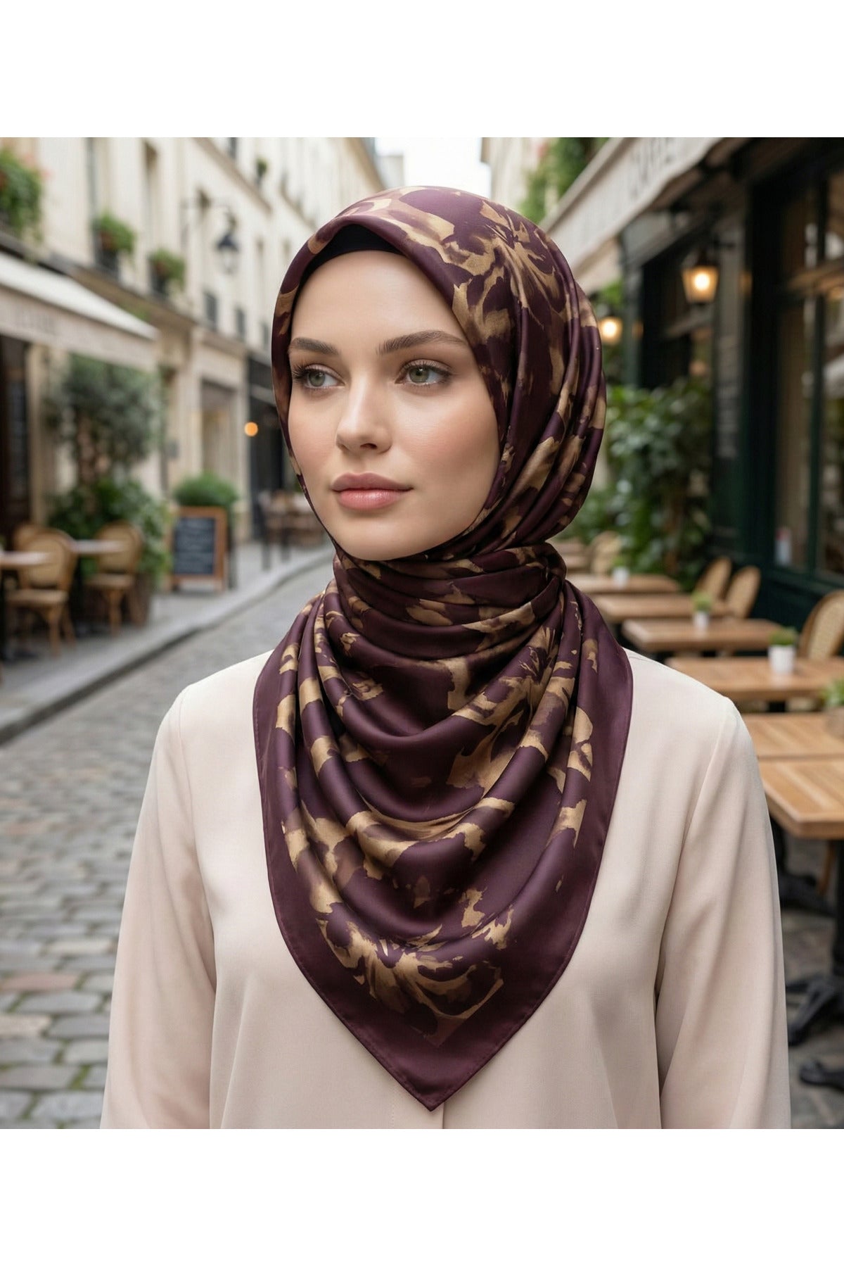 Ahenk Desen 90X90cm Organic Twill Eşarp/Fular - Kahve - Vizon