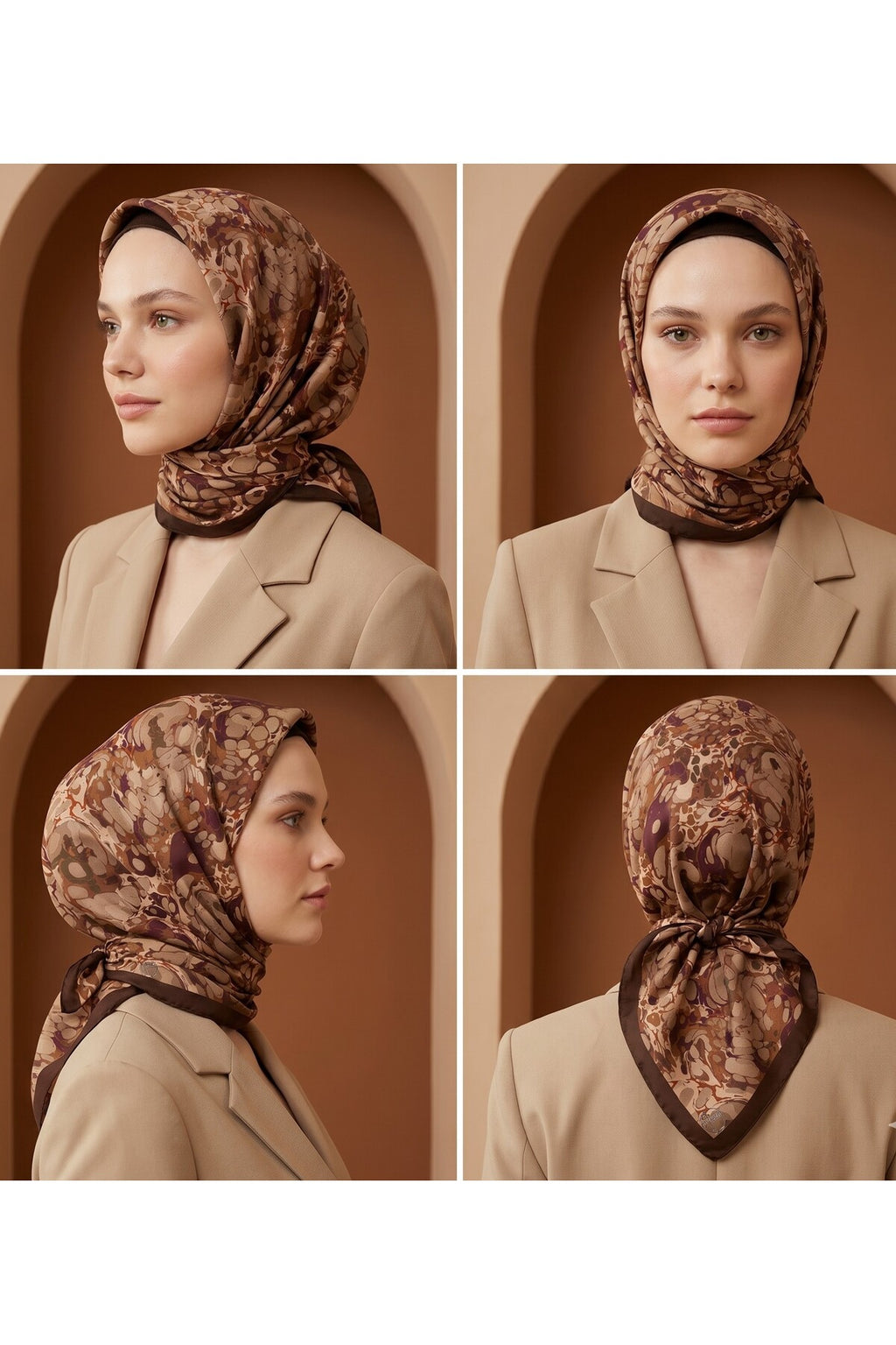 OCHRE Desen 90X90cm Matte Cotton Eşarp - görsel 3