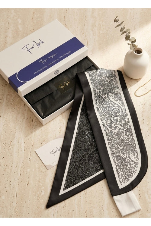 Black And White Paisley Desen Kravat/Fular - görsel 2