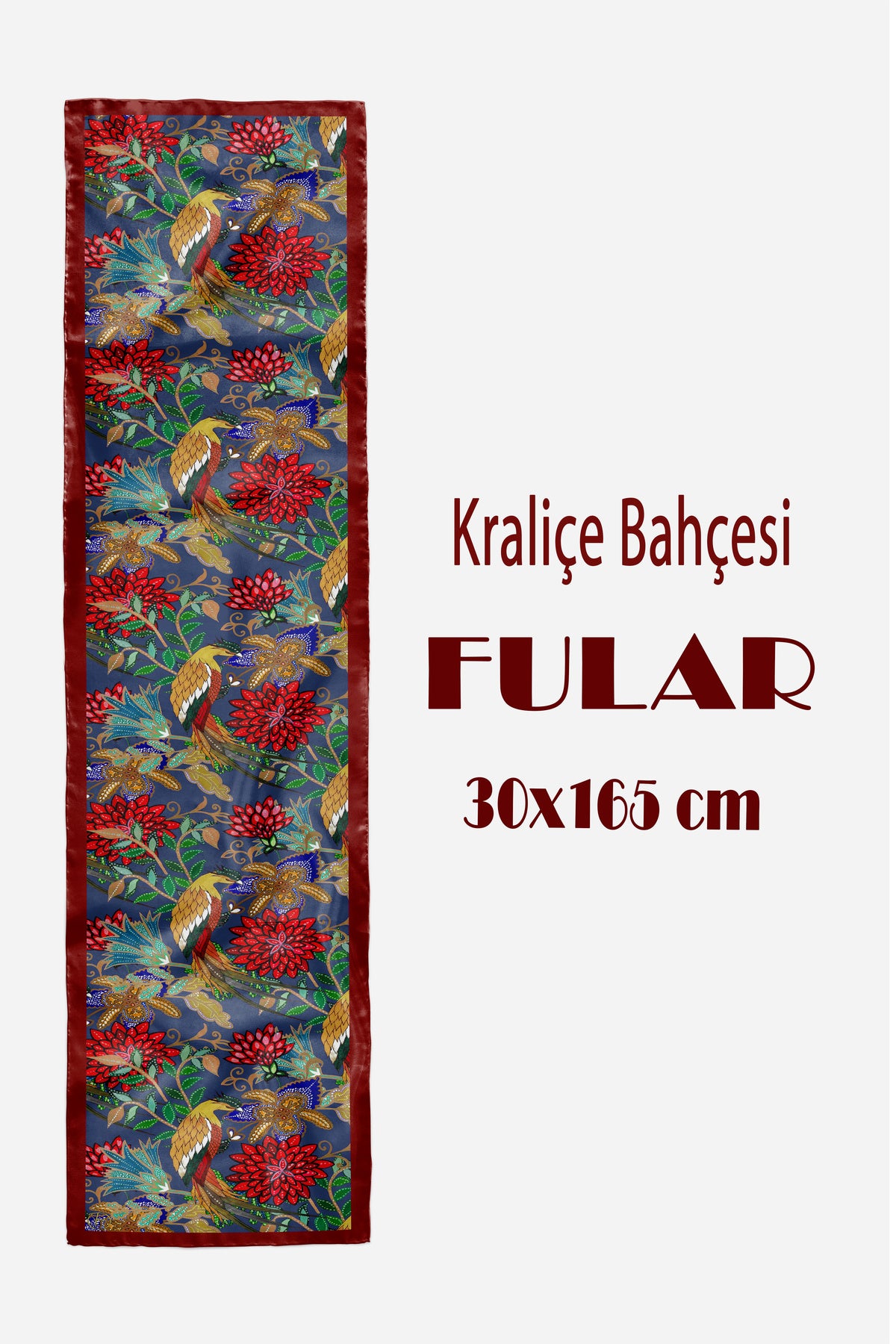 KRALİÇE BAHÇESİ Desen Şık & Zarif Kadın Aksesuarı Saten Fular 30x165cm - görsel 2