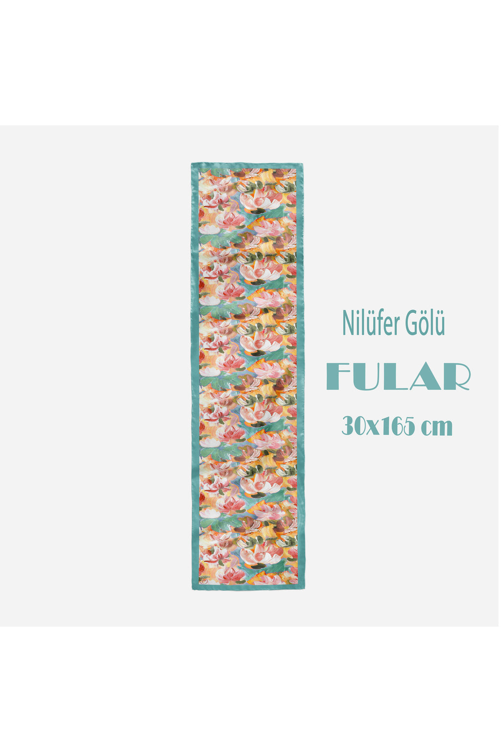 Nilüfer Gölü Desen Kadın Saten Fular 30x165cm - görsel 2