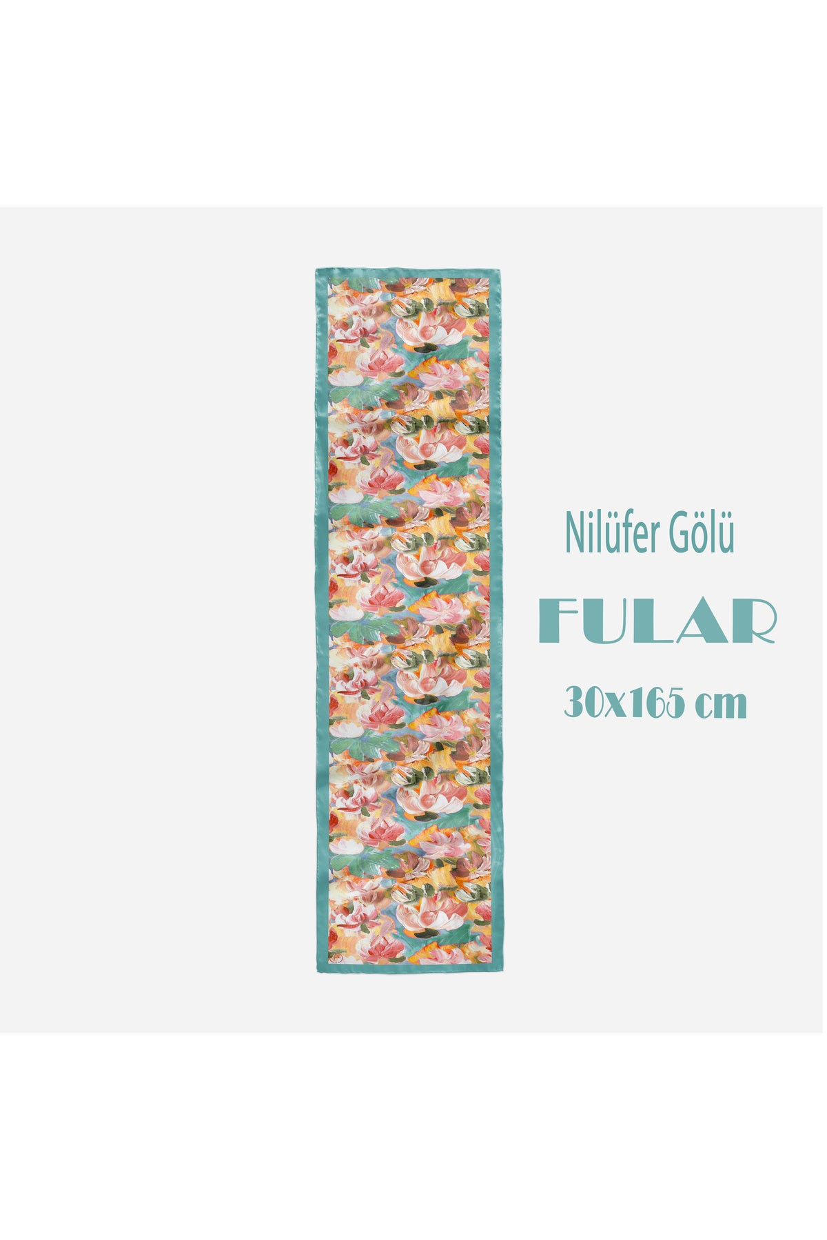 Nilüfer Gölü Desen Kadın Saten Fular 30x165cm - görsel 2