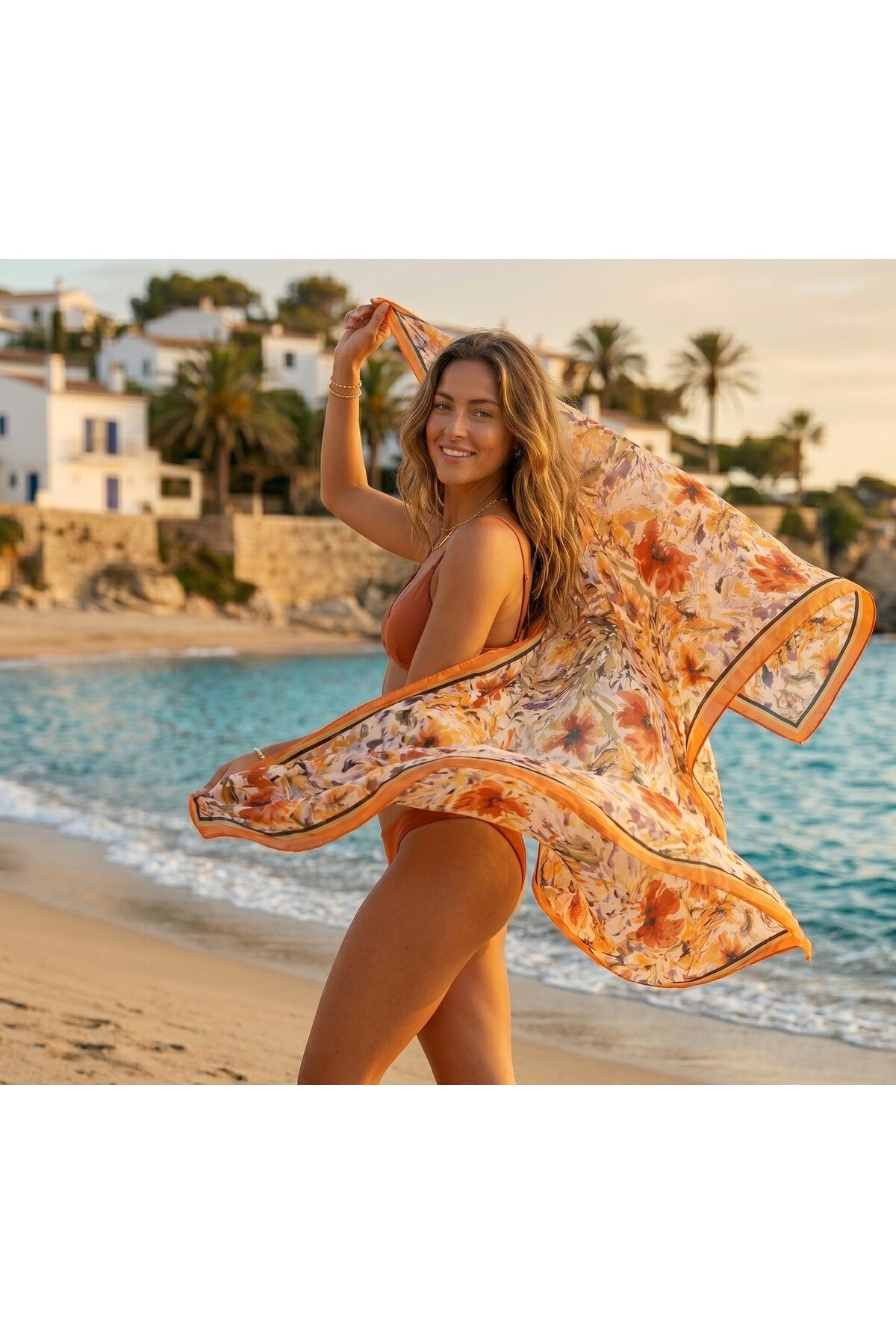 ORANGE FLOWER Desen İç göstermeyen Saten PAREO - görsel 3